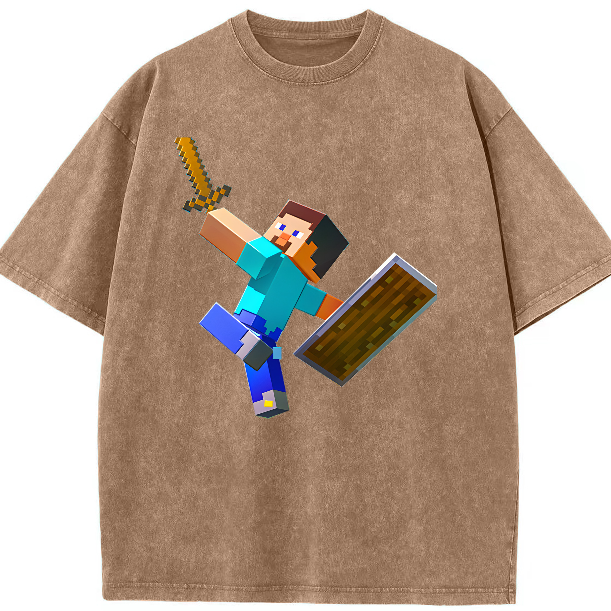 （画像用） マインクラフト ブロックの世界 Minecraft MC Block world 綿100% ヴィンテージ風 半袖Tシャツ（フロントプリント）