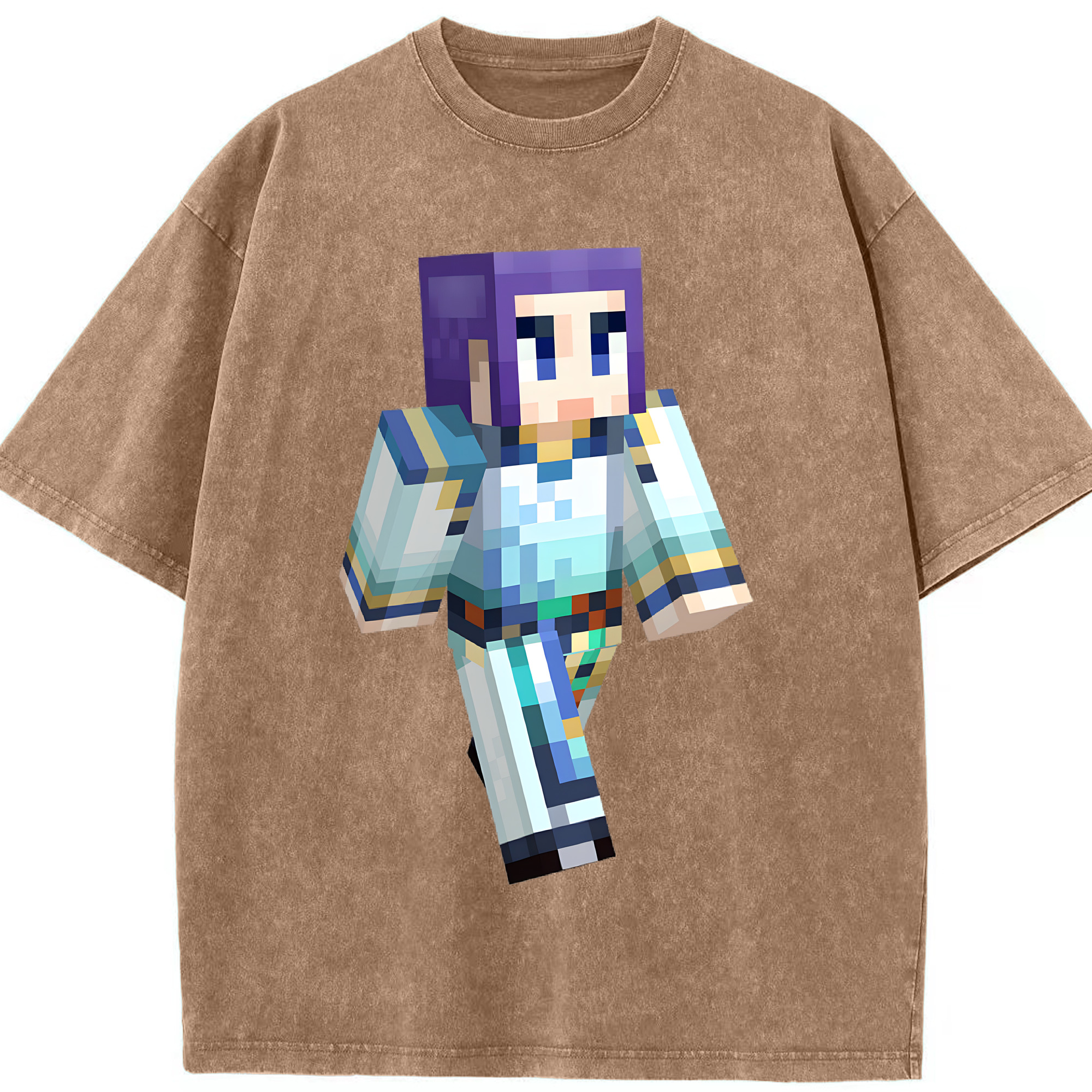 （画像用） マインクラフト ブロックの世界 Minecraft MC Block world 綿100% ヴィンテージ風 半袖Tシャツ（フロントプリント）