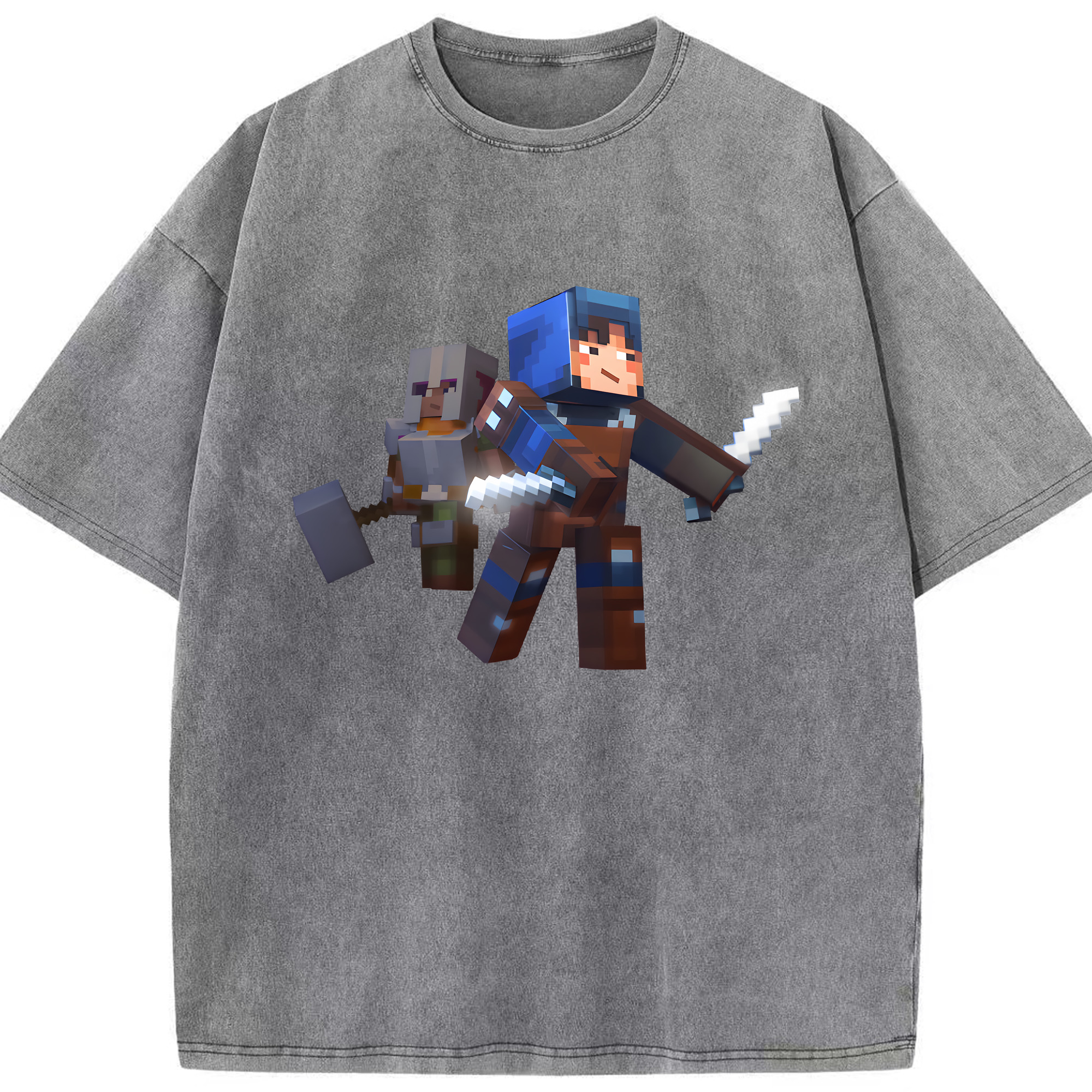 （画像用） マインクラフト ブロックの世界 Minecraft MC Block world 綿100% ヴィンテージ風 半袖Tシャツ（フロントプリント）