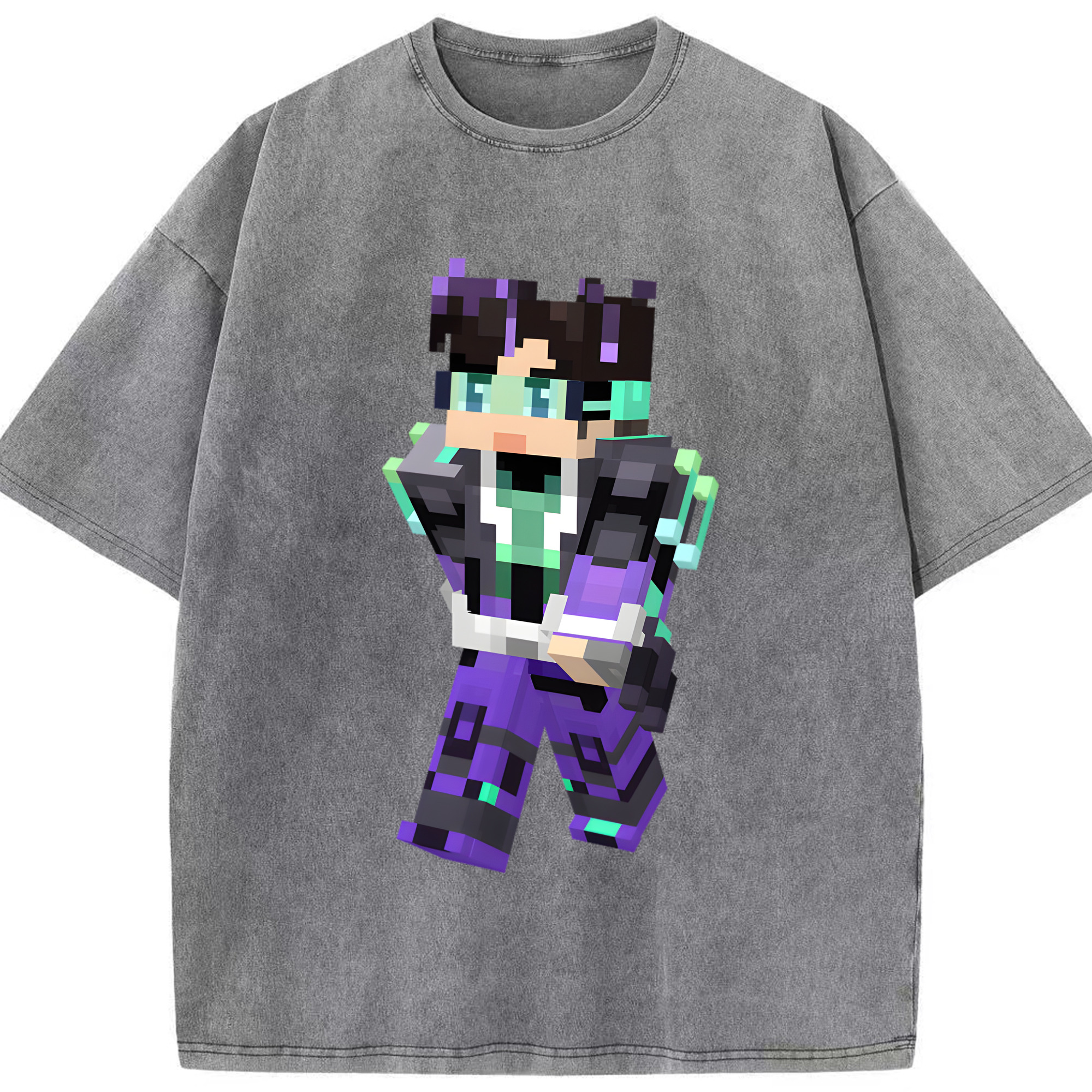 （画像用） マインクラフト ブロックの世界 Minecraft MC Block world 綿100% ヴィンテージ風 半袖Tシャツ（フロントプリント）