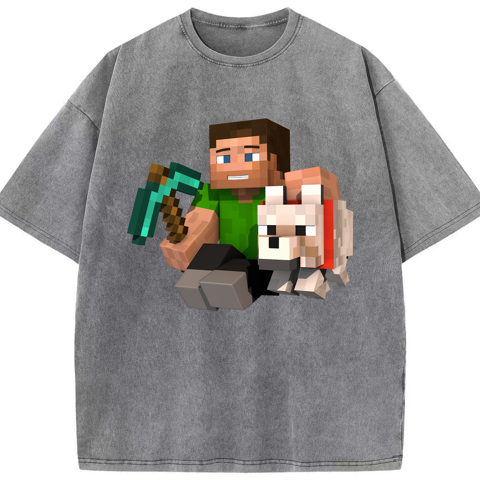 （画像用） マインクラフト ブロックの世界 Minecraft MC Block world 綿100% ヴィンテージ風 半袖Tシャツ（フロントプリント）