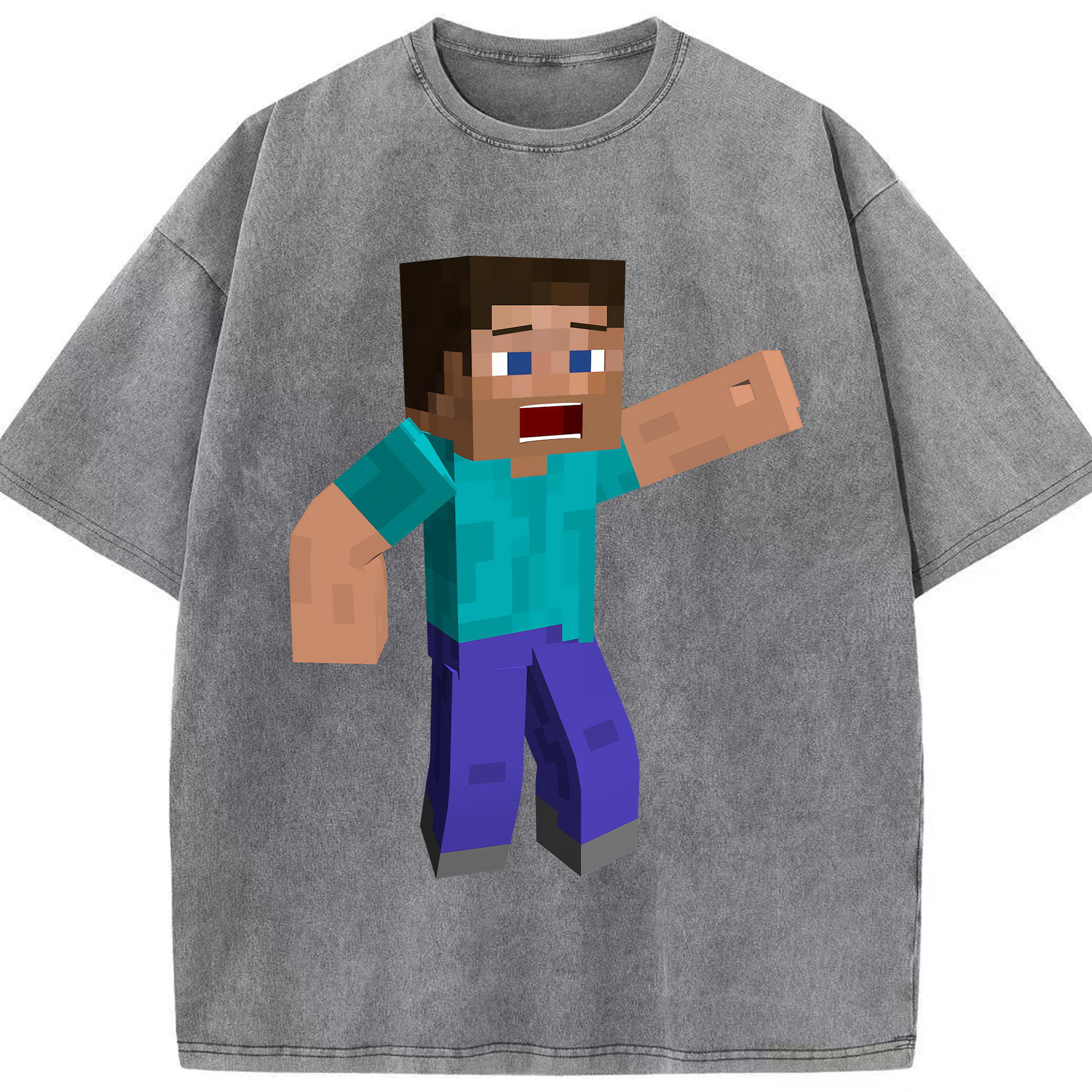 （画像用） マインクラフト ブロックの世界 Minecraft MC Block world 綿100% ヴィンテージ風 半袖Tシャツ（フロントプリント）
