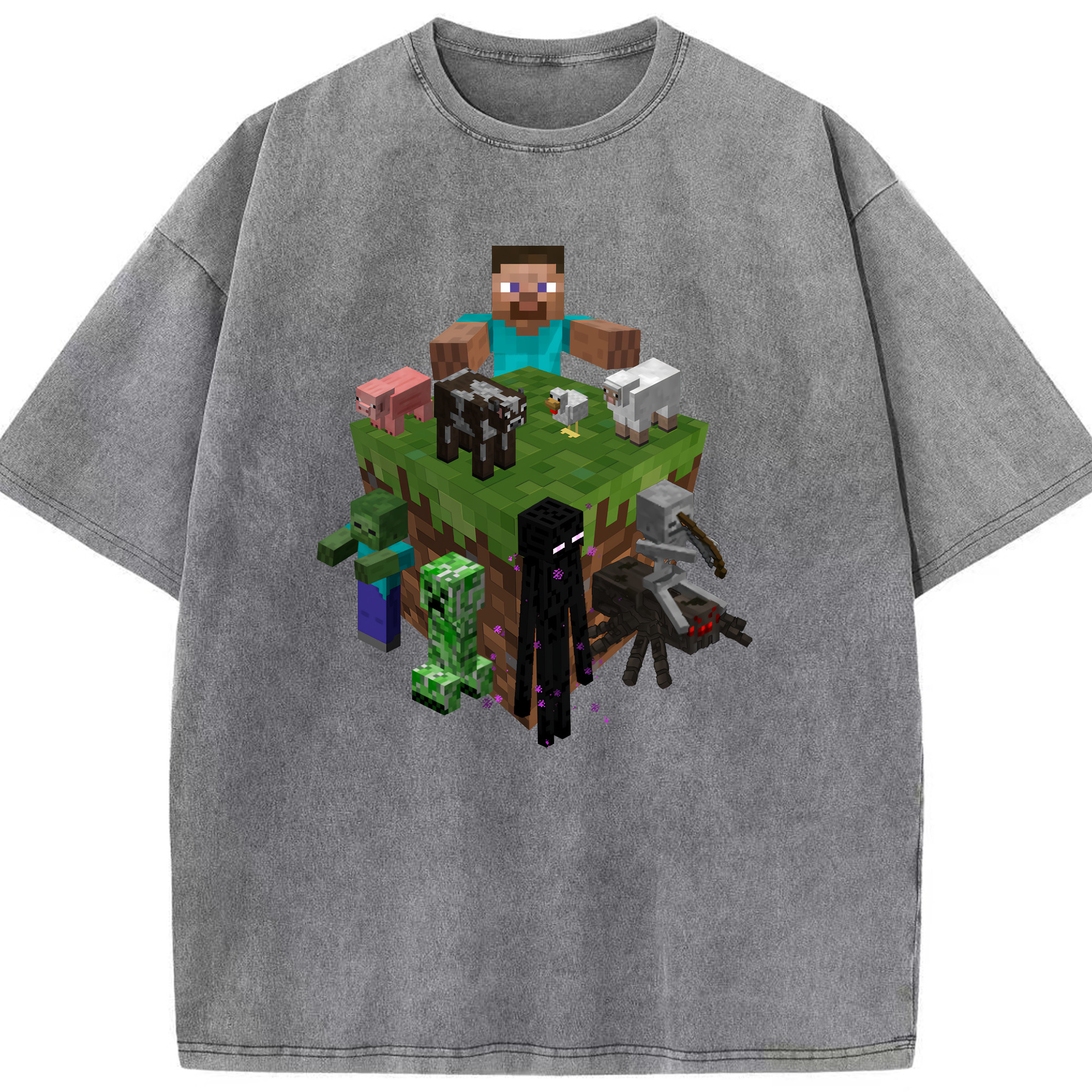 （画像用） マインクラフト ブロックの世界 Minecraft MC Block world 綿100% ヴィンテージ風 半袖Tシャツ（フロントプリント）