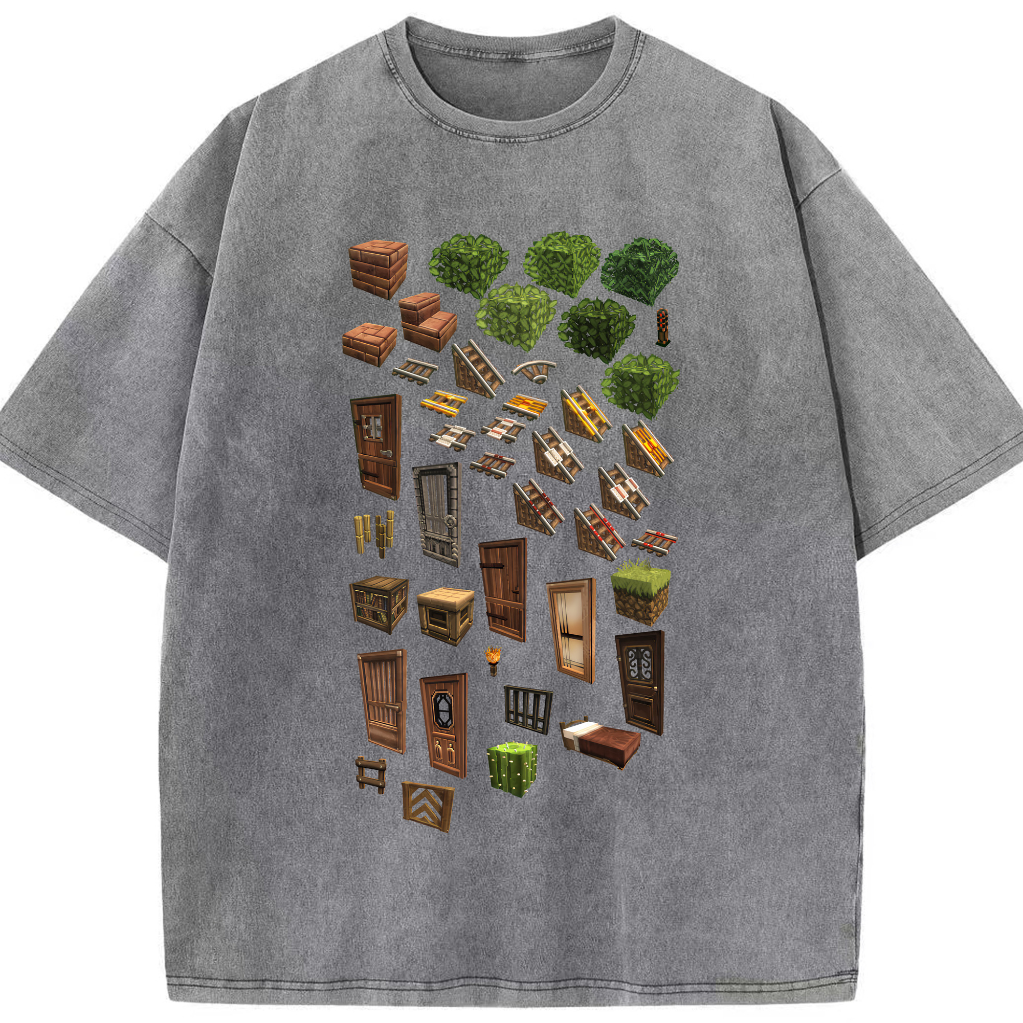 （画像用） マインクラフト ブロックの世界 Minecraft MC Block world 綿100% ヴィンテージ風 半袖Tシャツ（フロントプリント）