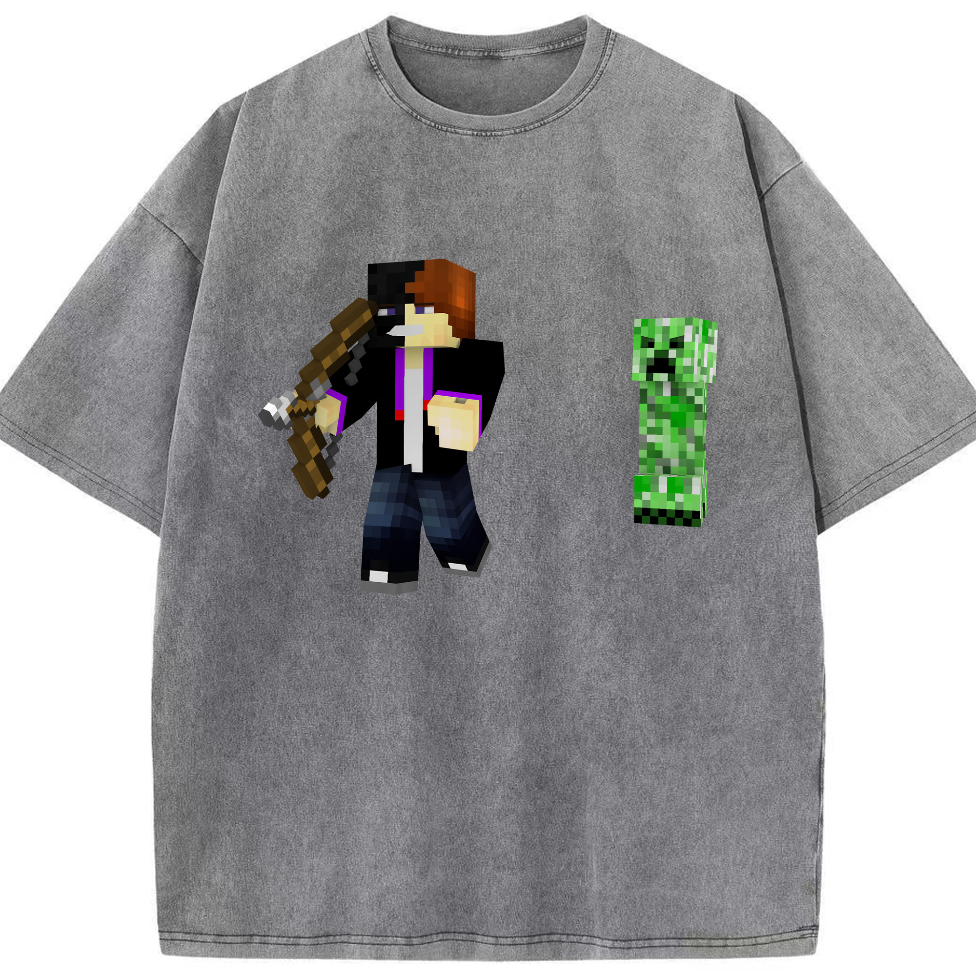 （画像用） マインクラフト ブロックの世界 Minecraft MC Block world 綿100% ヴィンテージ風 半袖Tシャツ（フロントプリント）