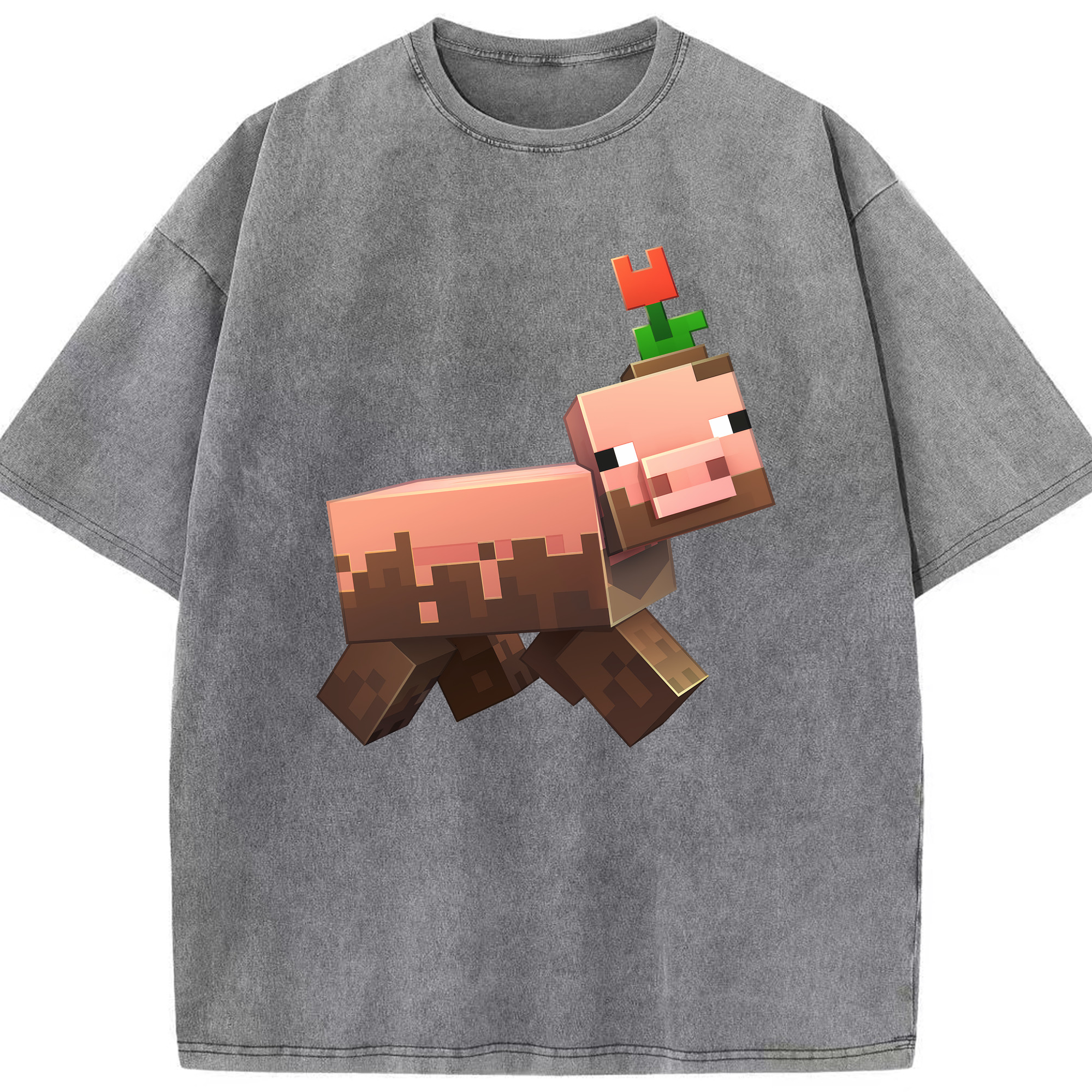 （画像用） マインクラフト ブロックの世界 Minecraft MC Block world 綿100% ヴィンテージ風 半袖Tシャツ（フロントプリント）