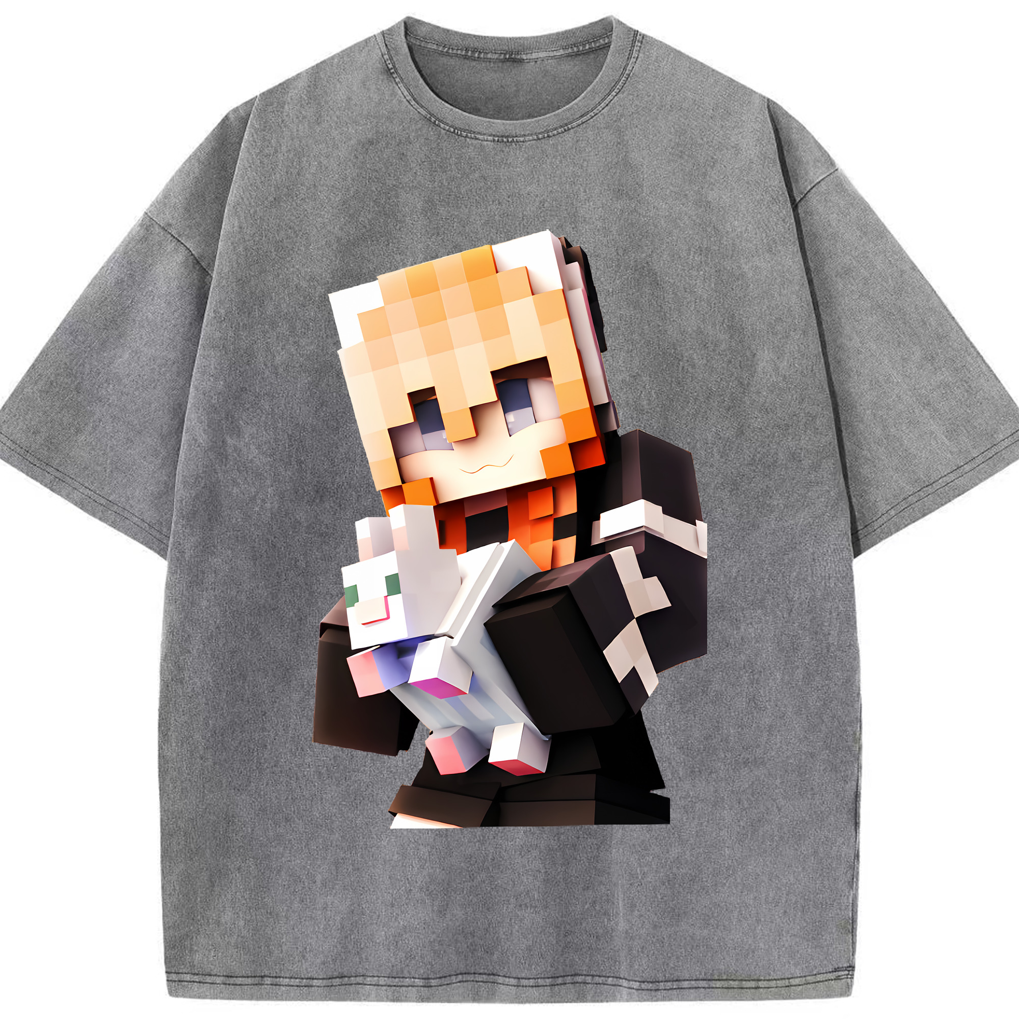 （画像用） マインクラフト ブロックの世界 Minecraft MC Block world 綿100% ヴィンテージ風 半袖Tシャツ（フロントプリント）