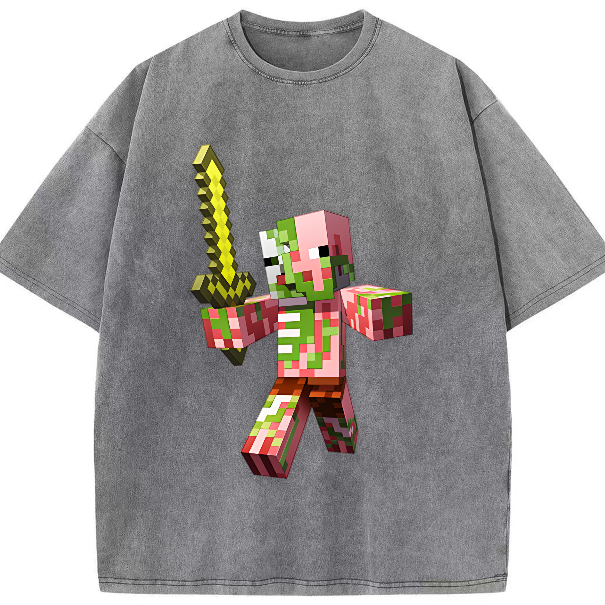 （画像用） マインクラフト ブロックの世界 Minecraft MC Block world 綿100% ヴィンテージ風 半袖Tシャツ（フロントプリント）