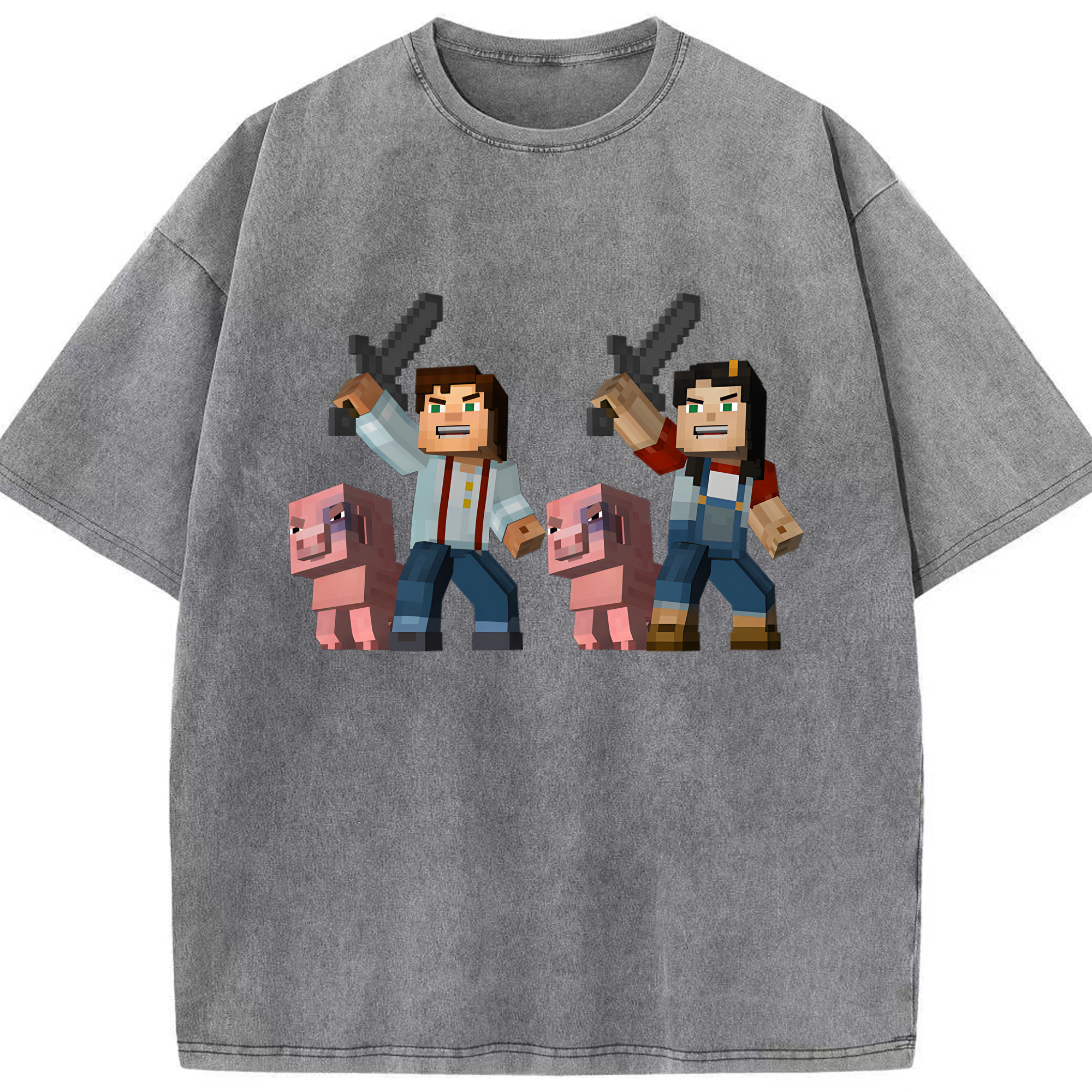 （画像用） マインクラフト ブロックの世界 Minecraft MC Block world 綿100% ヴィンテージ風 半袖Tシャツ（フロントプリント）