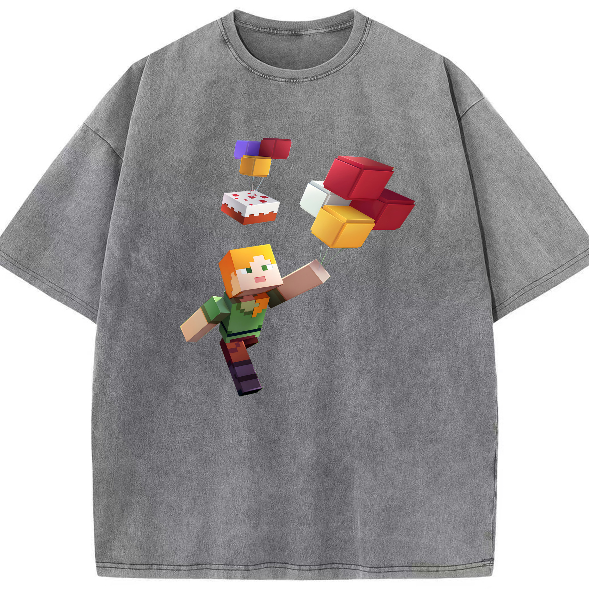 （画像用） マインクラフト ブロックの世界 Minecraft MC Block world 綿100% ヴィンテージ風 半袖Tシャツ（フロントプリント）