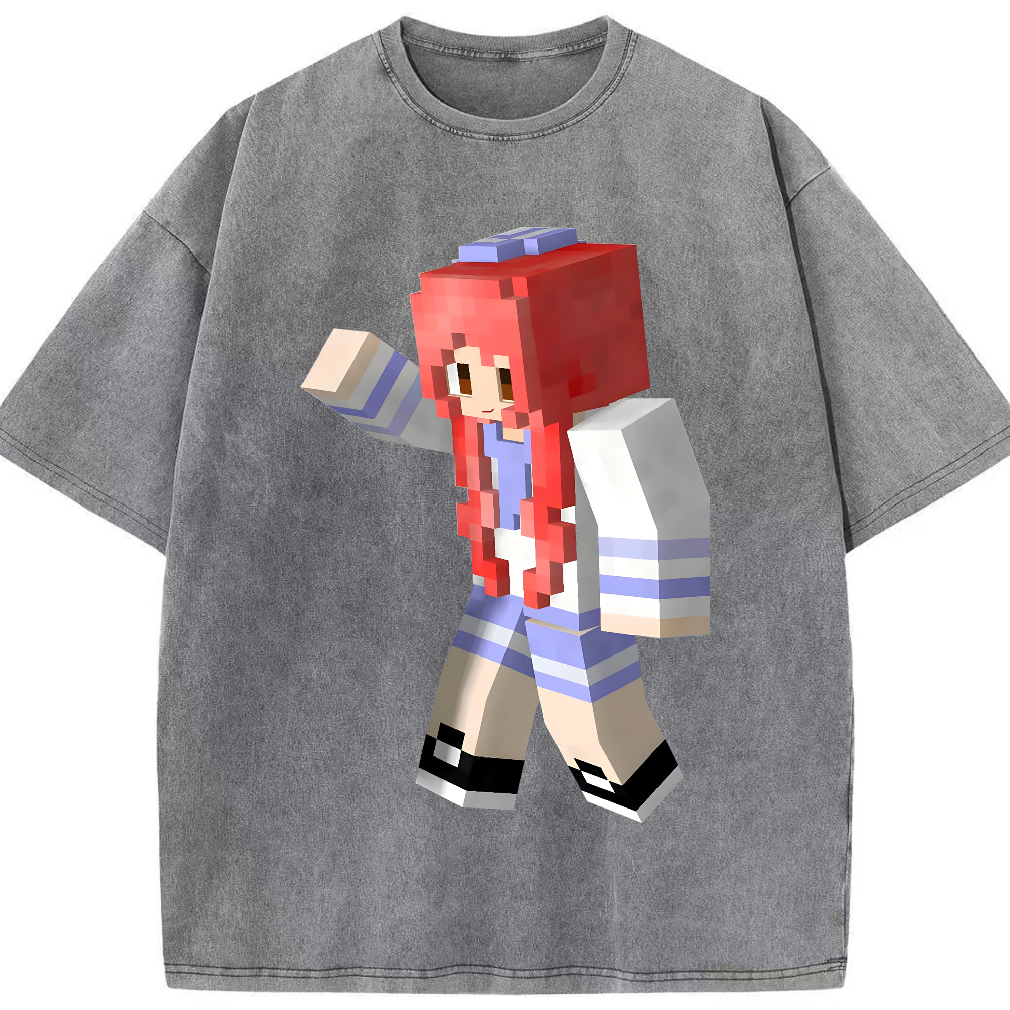 （画像用） マインクラフト ブロックの世界 Minecraft MC Block world 綿100% ヴィンテージ風 半袖Tシャツ（フロントプリント）