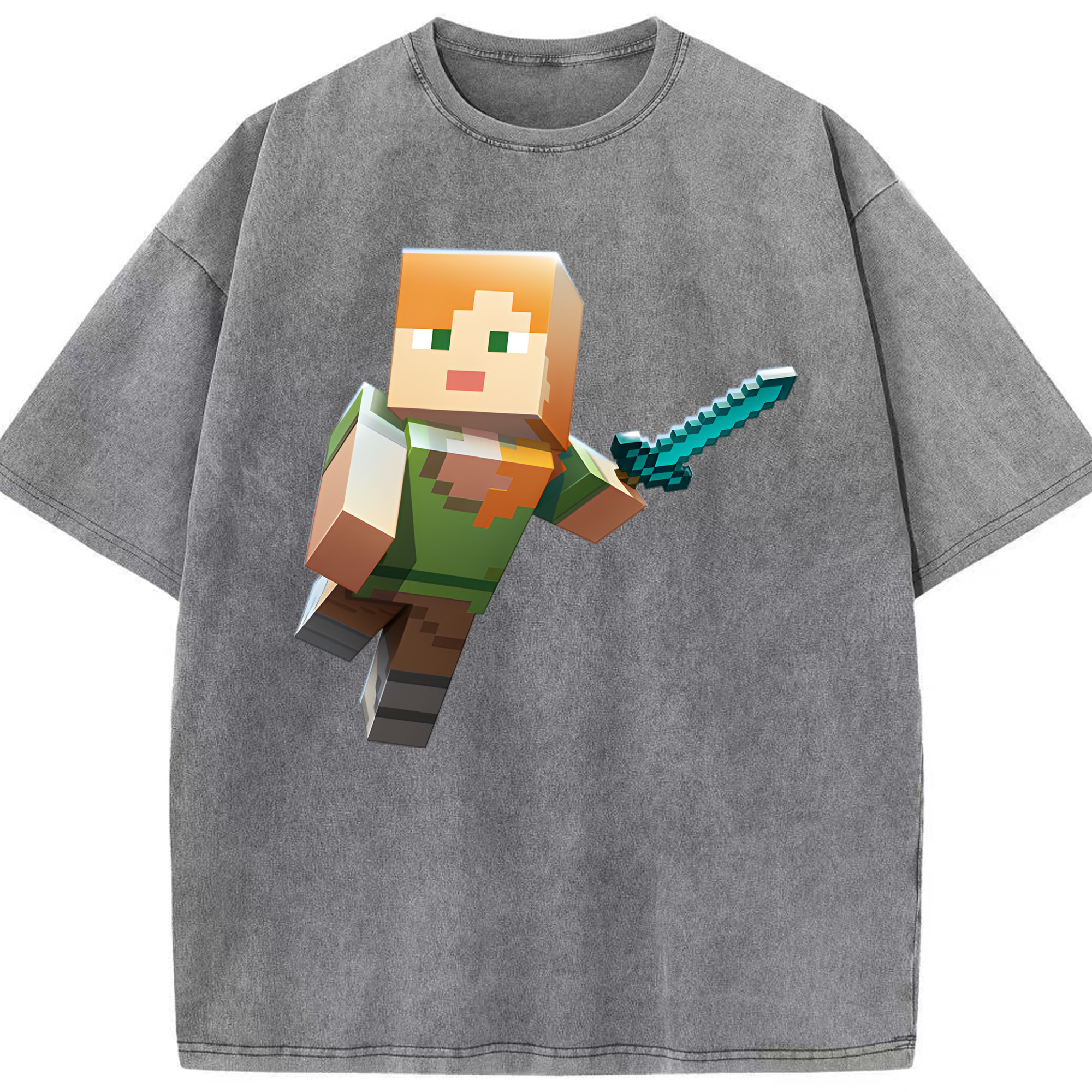 （画像用） マインクラフト ブロックの世界 Minecraft MC Block world 綿100% ヴィンテージ風 半袖Tシャツ（フロントプリント）