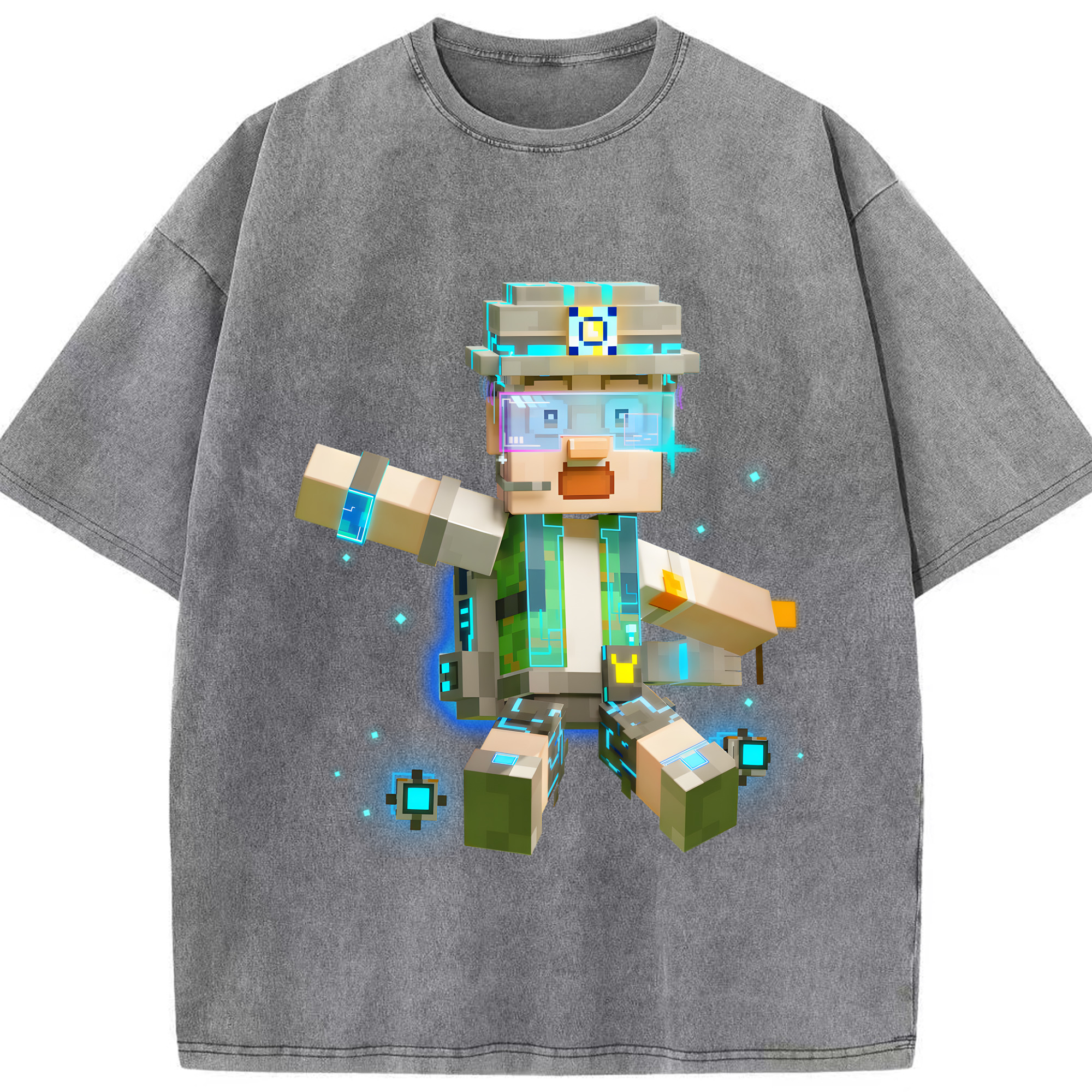 （画像用） マインクラフト ブロックの世界 Minecraft MC Block world 綿100% ヴィンテージ風 半袖Tシャツ（フロントプリント）