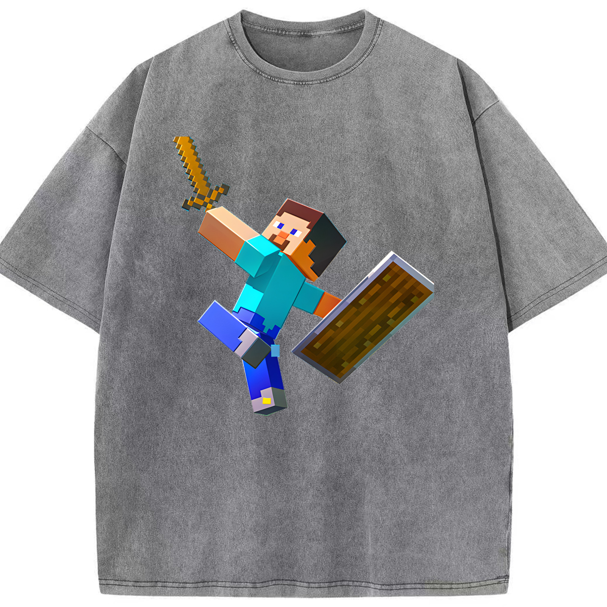 （画像用） マインクラフト ブロックの世界 Minecraft MC Block world 綿100% ヴィンテージ風 半袖Tシャツ（フロントプリント）