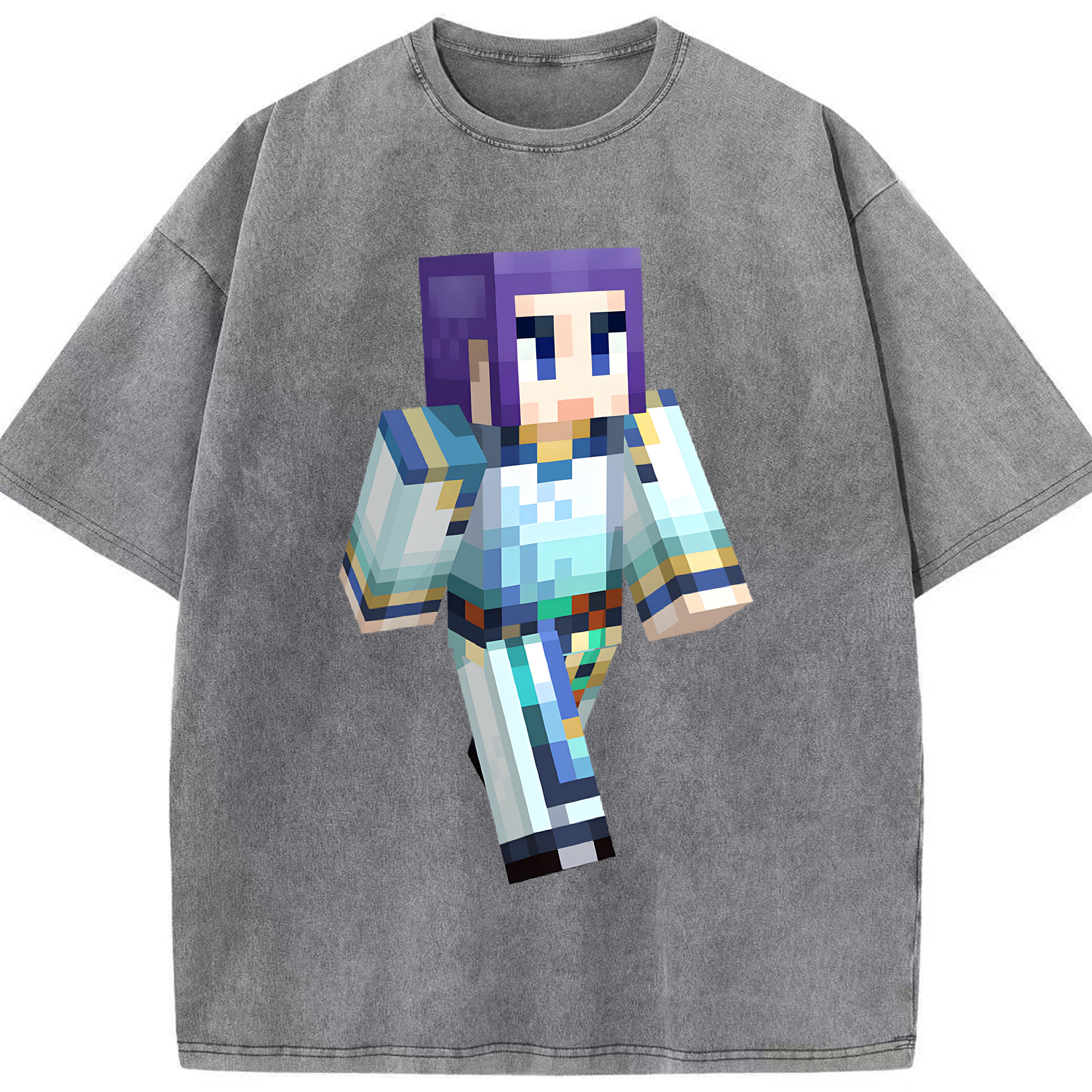（画像用） マインクラフト ブロックの世界 Minecraft MC Block world 綿100% ヴィンテージ風 半袖Tシャツ（フロントプリント）