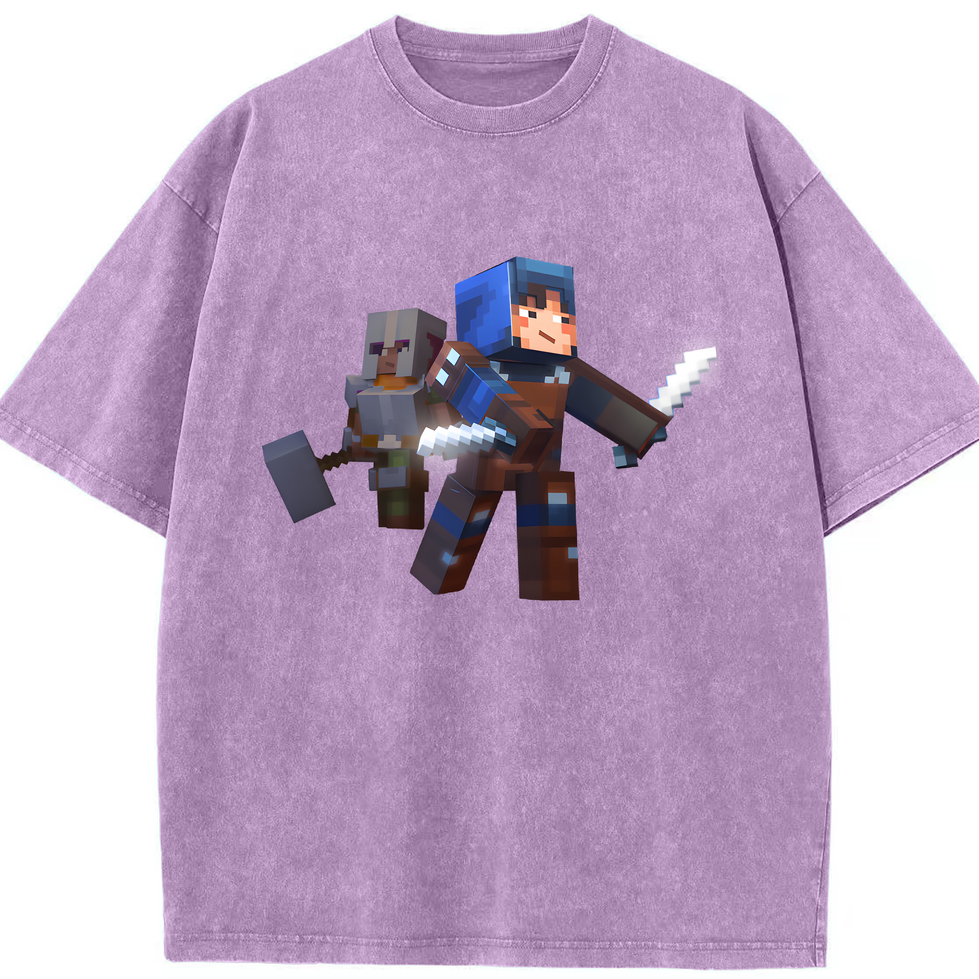 （画像用） マインクラフト ブロックの世界 Minecraft MC Block world 綿100% ヴィンテージ風 半袖Tシャツ（フロントプリント）