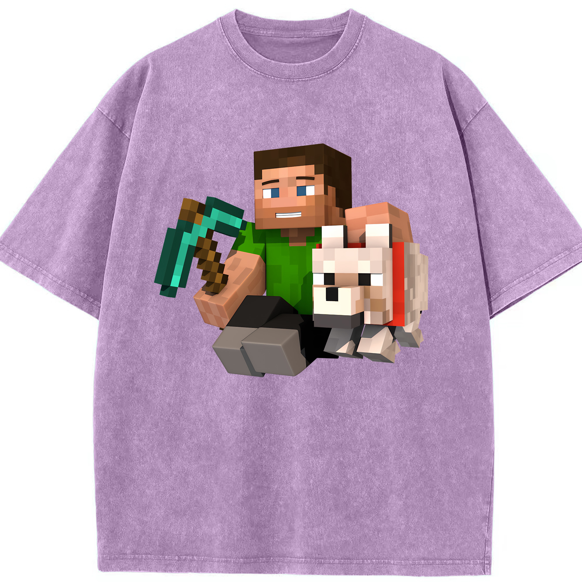 （画像用） マインクラフト ブロックの世界 Minecraft MC Block world 綿100% ヴィンテージ風 半袖Tシャツ（フロントプリント）