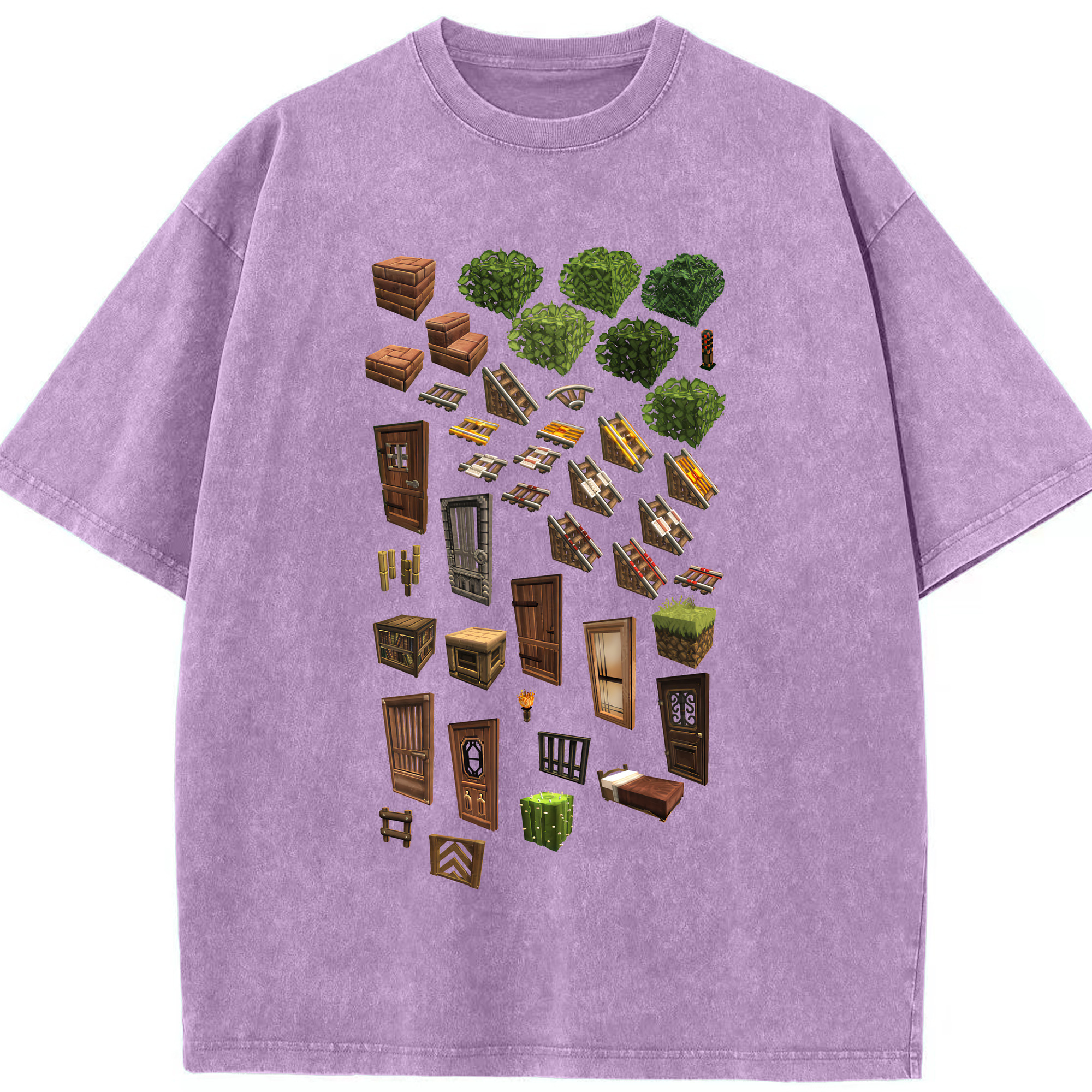 （画像用） マインクラフト ブロックの世界 Minecraft MC Block world 綿100% ヴィンテージ風 半袖Tシャツ（フロントプリント）