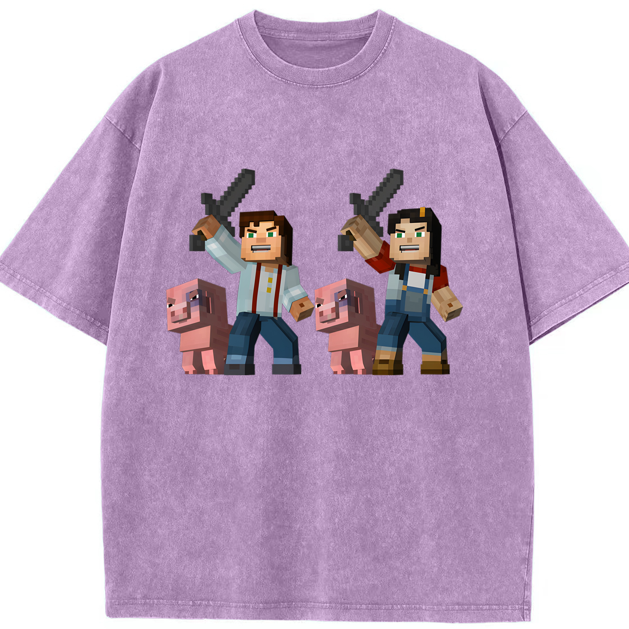 （画像用） マインクラフト ブロックの世界 Minecraft MC Block world 綿100% ヴィンテージ風 半袖Tシャツ（フロントプリント）
