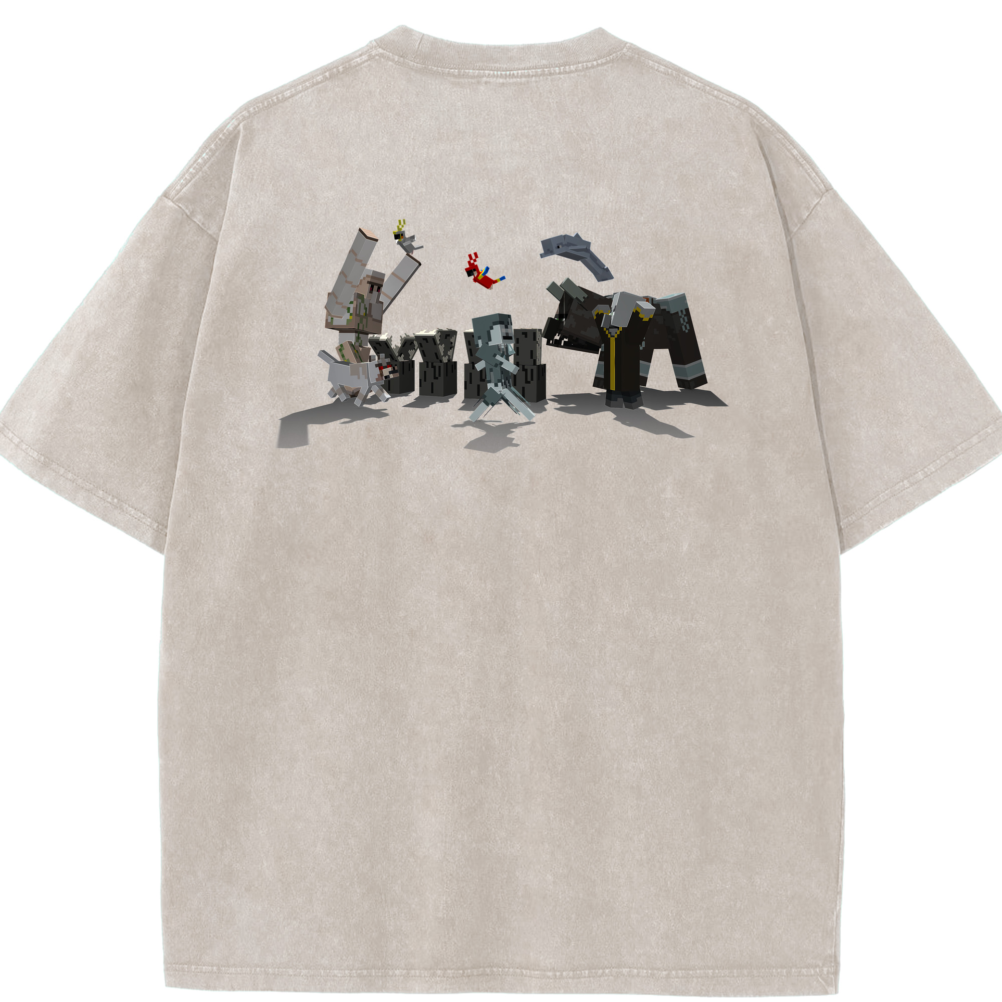 （画像用） マインクラフト ブロックの世界 Minecraft MC Block world 綿100% ヴィンテージ風 半袖Tシャツ（背面プリント）