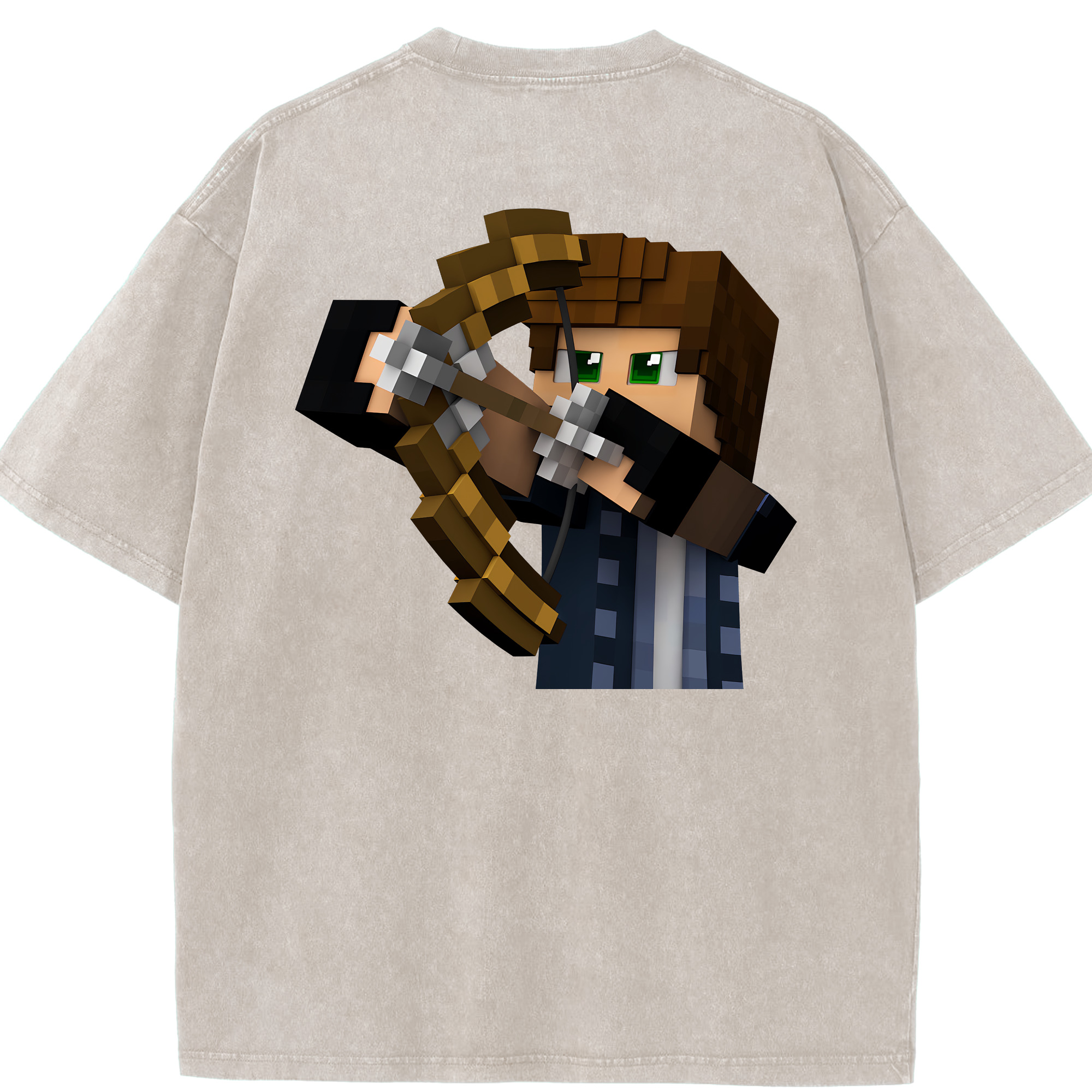 （画像用） マインクラフト ブロックの世界 Minecraft MC Block world 綿100% ヴィンテージ風 半袖Tシャツ（背面プリント）