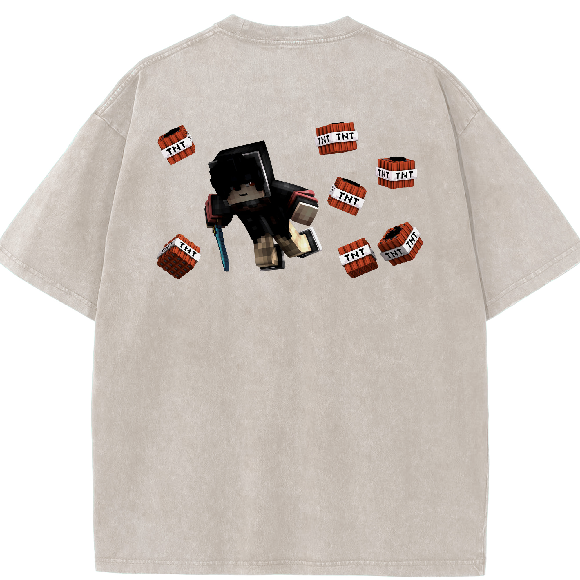 （画像用） マインクラフト ブロックの世界 Minecraft MC Block world 綿100% ヴィンテージ風 半袖Tシャツ（背面プリント）