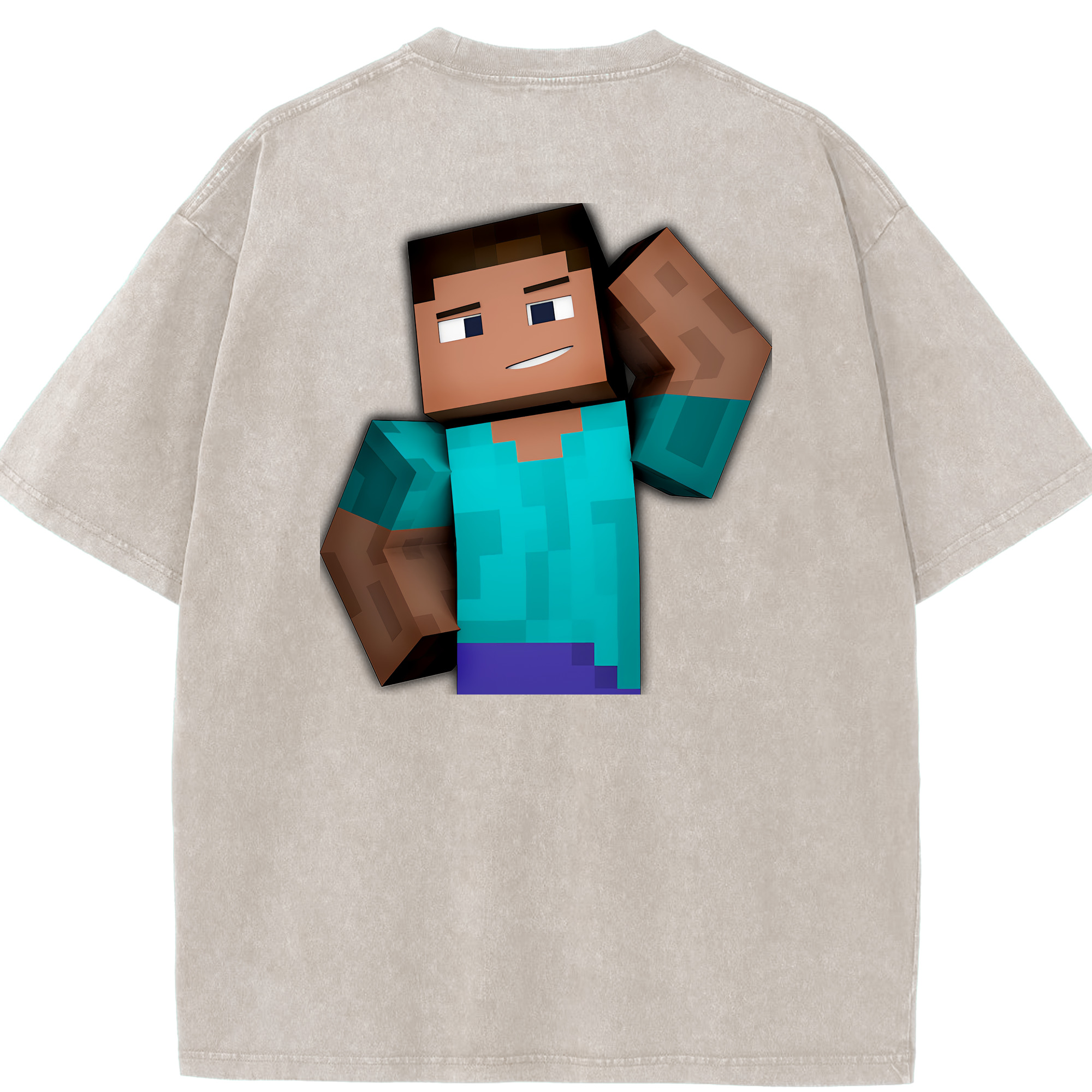（画像用） マインクラフト ブロックの世界 Minecraft MC Block world 綿100% ヴィンテージ風 半袖Tシャツ（背面プリント）