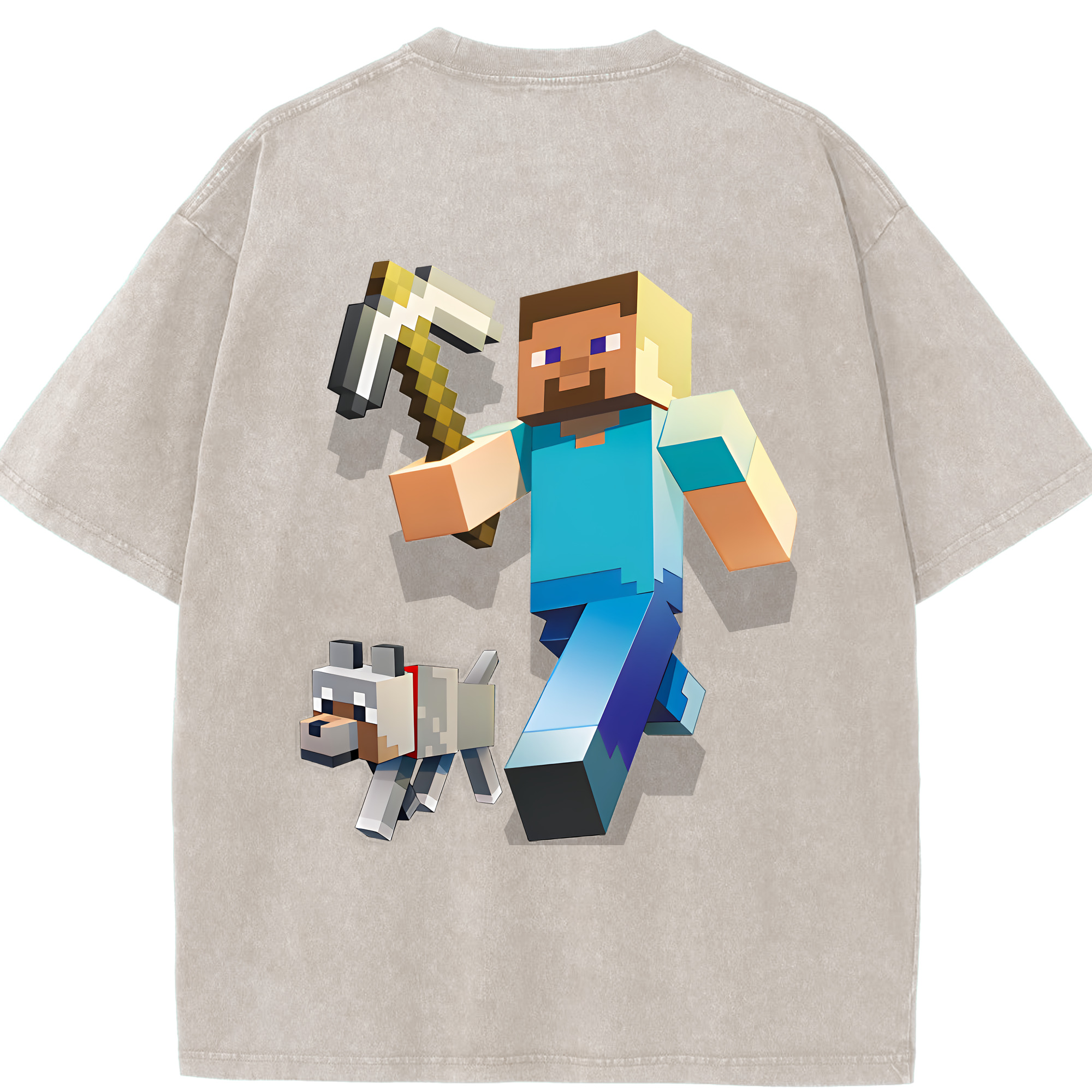 （画像用） マインクラフト ブロックの世界 Minecraft MC Block world 綿100% ヴィンテージ風 半袖Tシャツ（背面プリント）