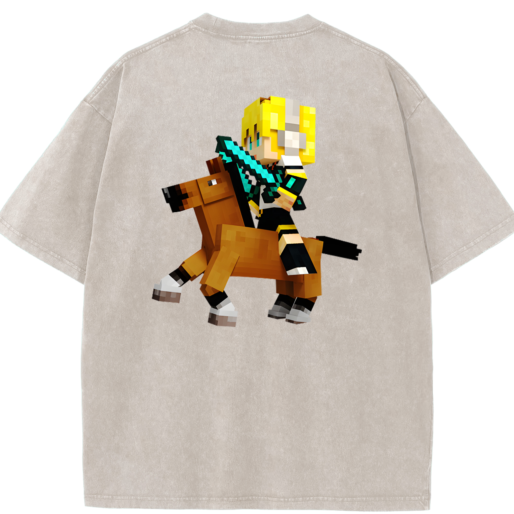 （画像用） マインクラフト ブロックの世界 Minecraft MC Block world 綿100% ヴィンテージ風 半袖Tシャツ（背面プリント）