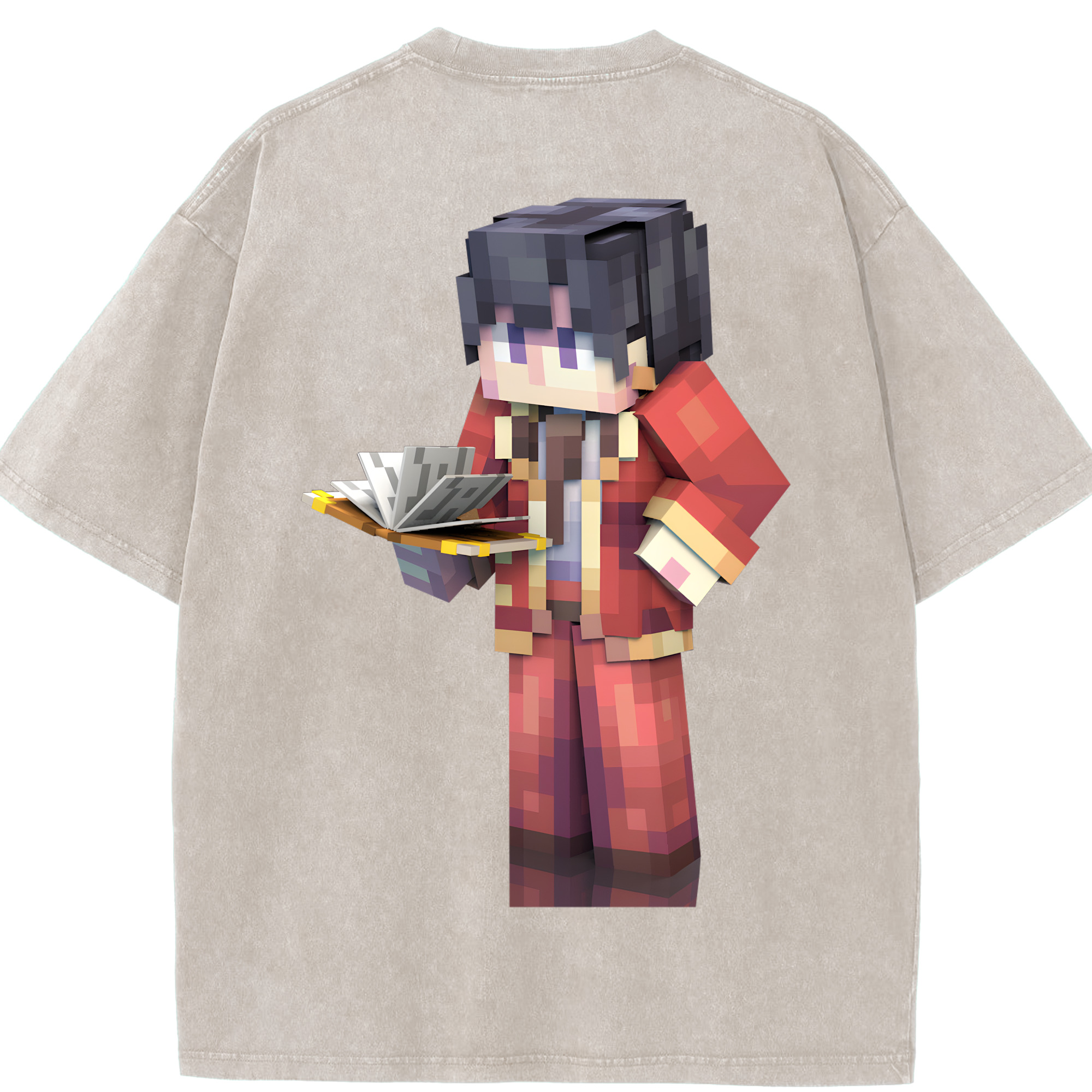 （画像用） マインクラフト ブロックの世界 Minecraft MC Block world 綿100% ヴィンテージ風 半袖Tシャツ（背面プリント）