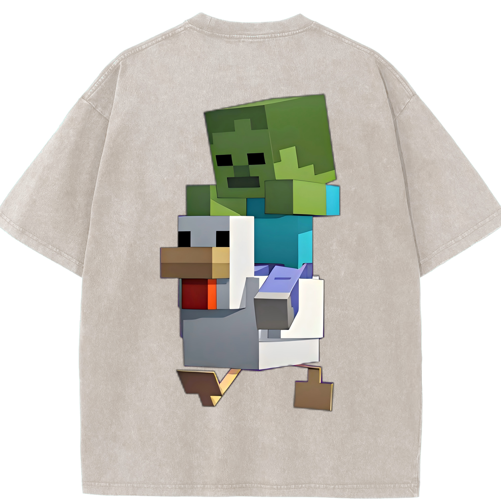 （画像用） マインクラフト ブロックの世界 Minecraft MC Block world 綿100% ヴィンテージ風 半袖Tシャツ（背面プリント）