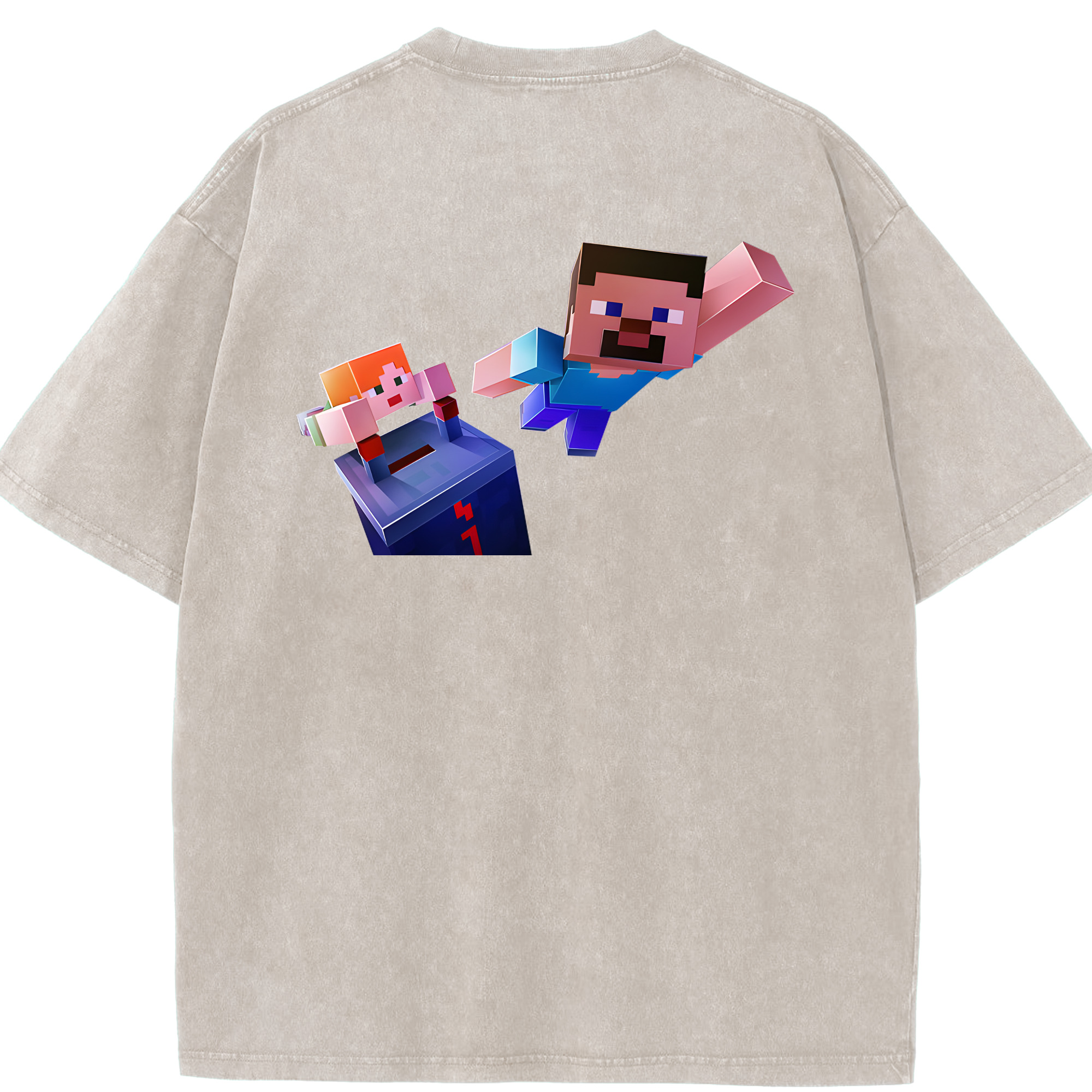 （画像用） マインクラフト ブロックの世界 Minecraft MC Block world 綿100% ヴィンテージ風 半袖Tシャツ（背面プリント）