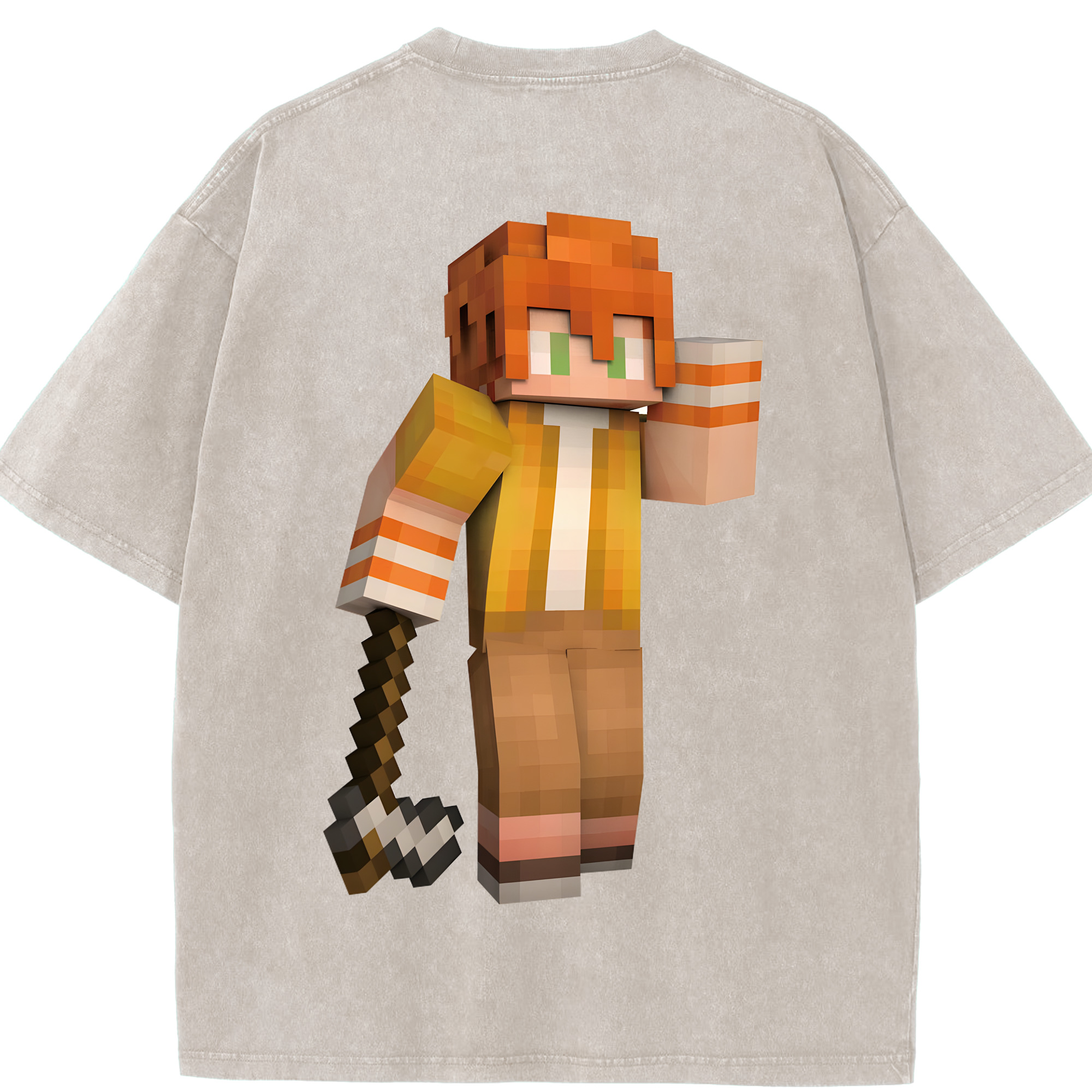 （画像用） マインクラフト ブロックの世界 Minecraft MC Block world 綿100% ヴィンテージ風 半袖Tシャツ（背面プリント）