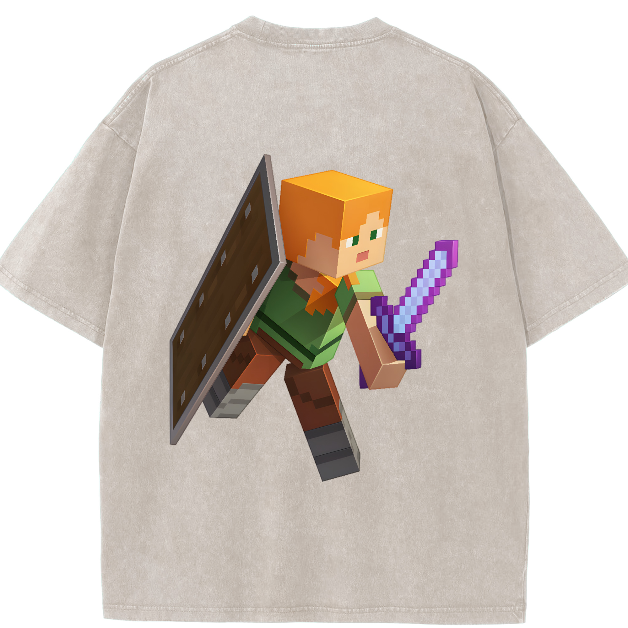 （画像用） マインクラフト ブロックの世界 Minecraft MC Block world 綿100% ヴィンテージ風 半袖Tシャツ（背面プリント）