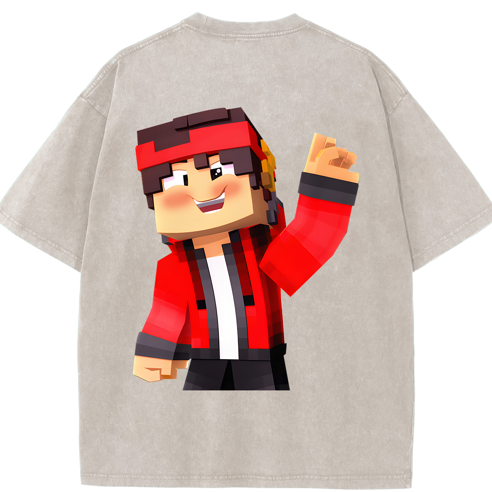 （画像用） マインクラフト ブロックの世界 Minecraft MC Block world 綿100% ヴィンテージ風 半袖Tシャツ（背面プリント）