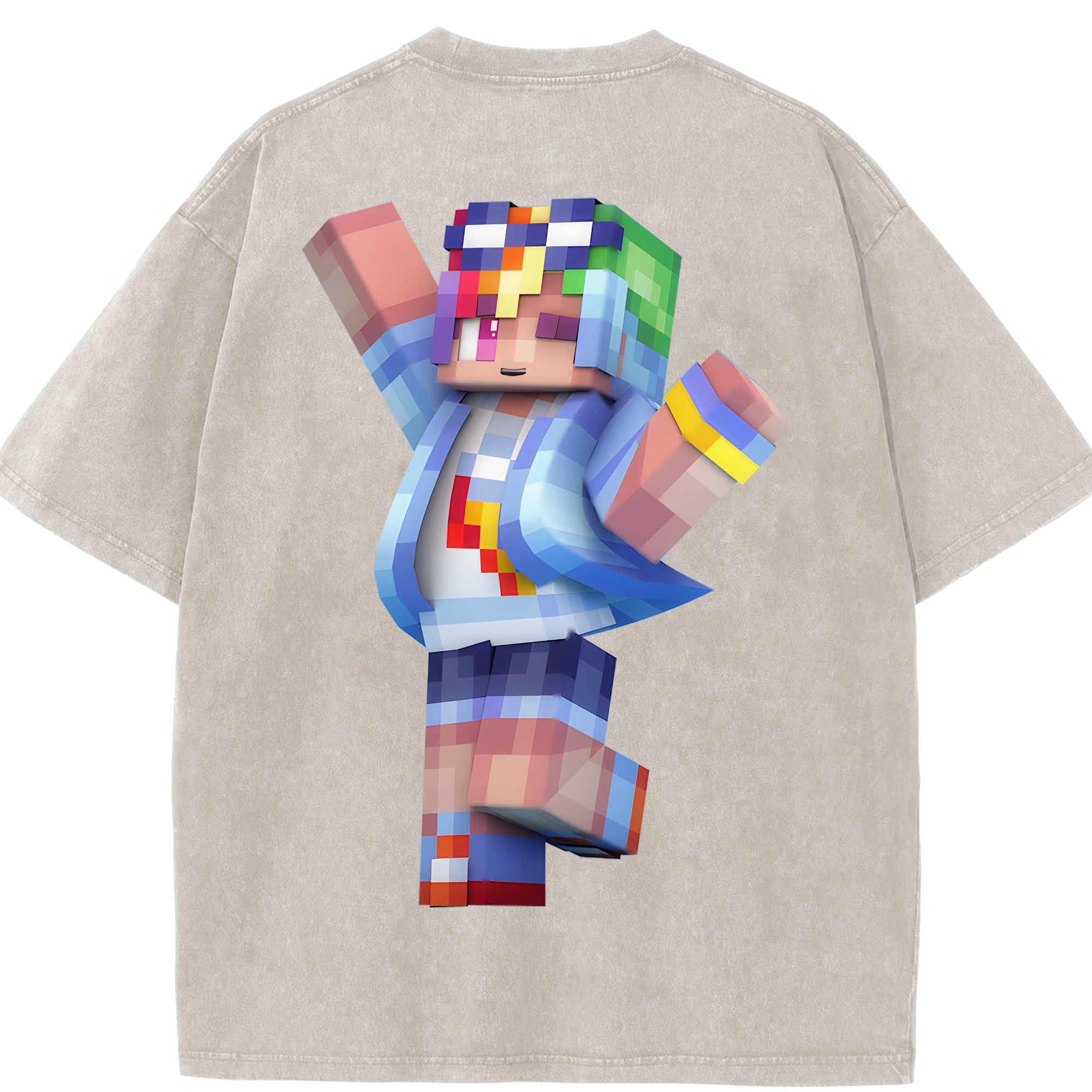 （画像用） マインクラフト ブロックの世界 Minecraft MC Block world 綿100% ヴィンテージ風 半袖Tシャツ（背面プリント）