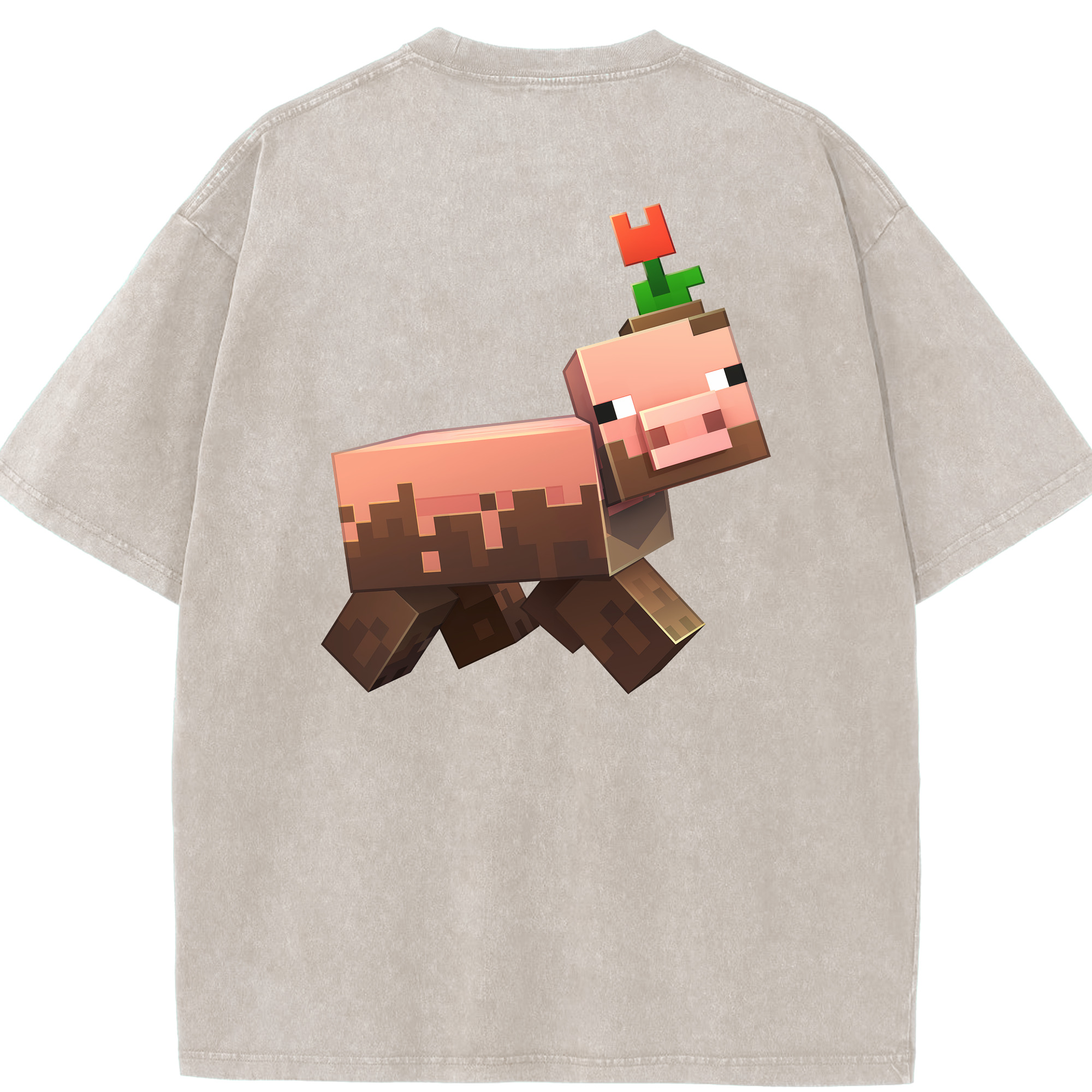 （画像用） マインクラフト ブロックの世界 Minecraft MC Block world 綿100% ヴィンテージ風 半袖Tシャツ（背面プリント）