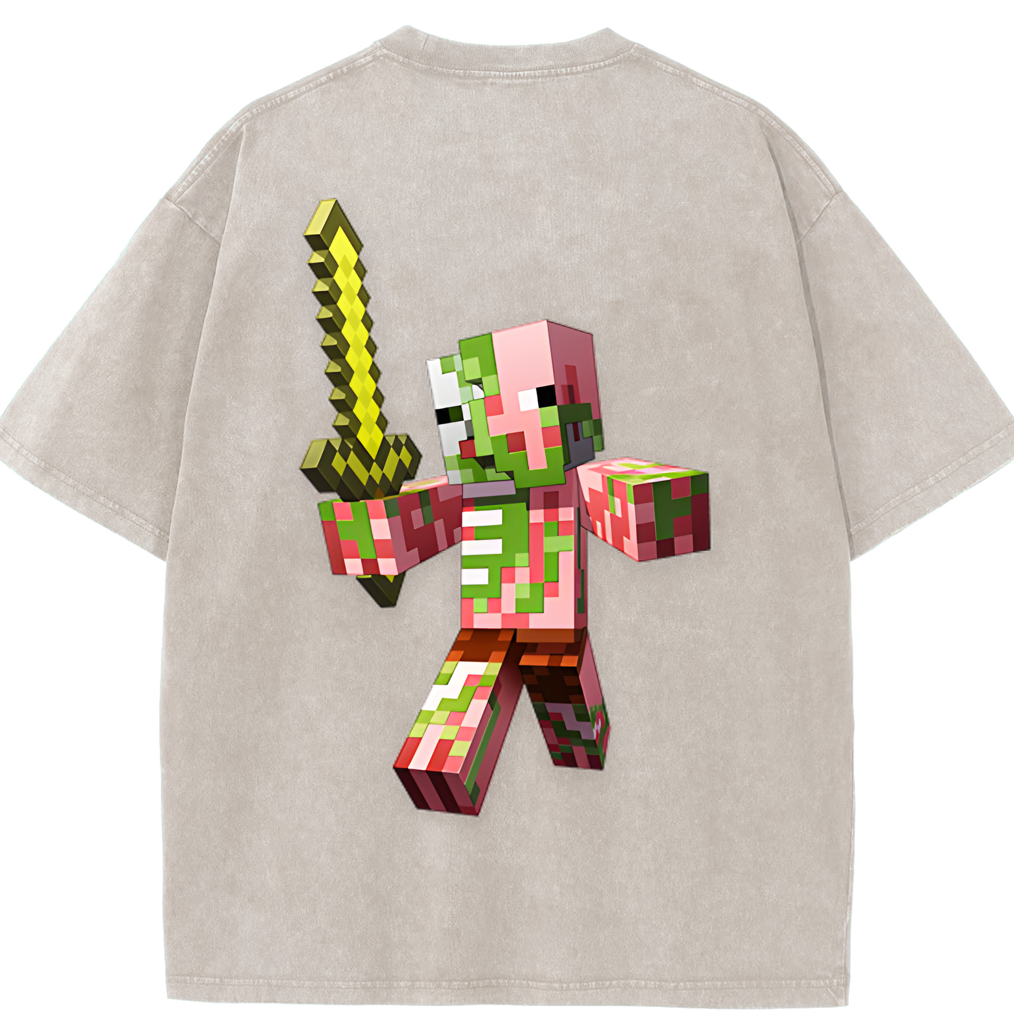 （画像用） マインクラフト ブロックの世界 Minecraft MC Block world 綿100% ヴィンテージ風 半袖Tシャツ（背面プリント）