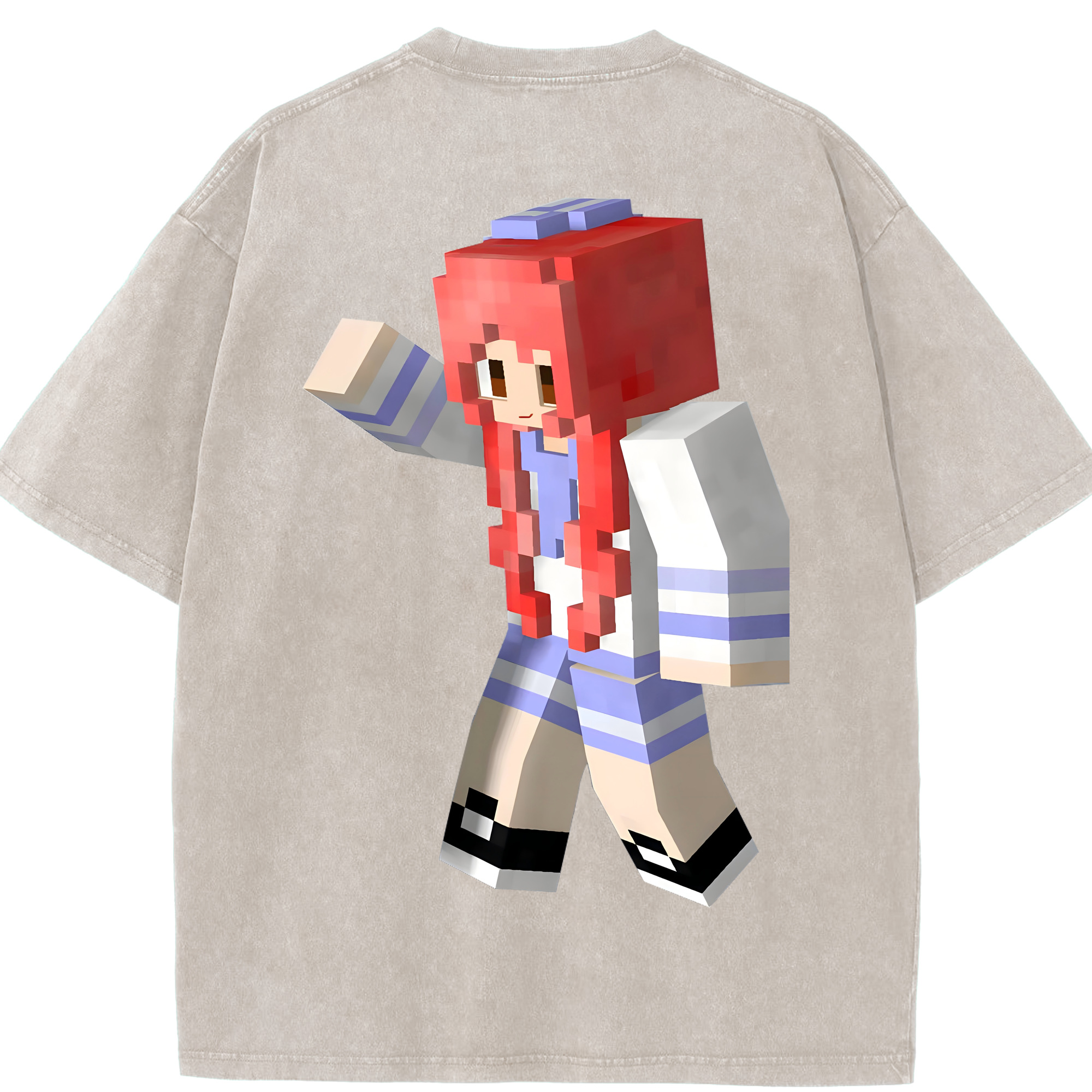 （画像用） マインクラフト ブロックの世界 Minecraft MC Block world 綿100% ヴィンテージ風 半袖Tシャツ（背面プリント）