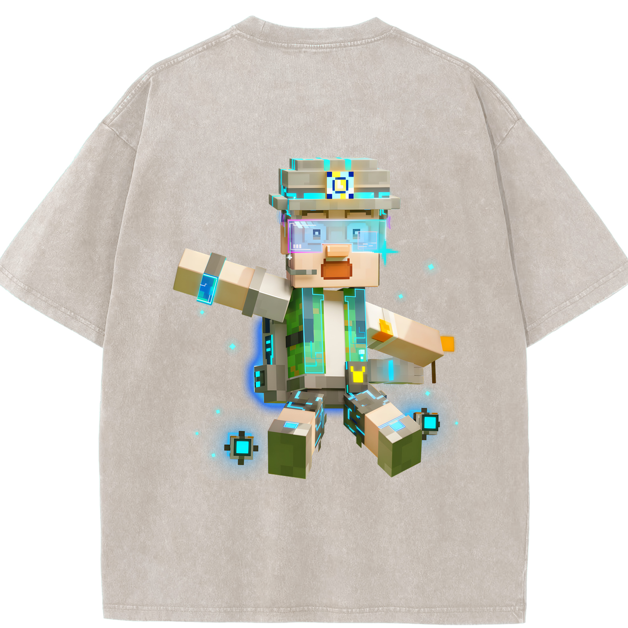 （画像用） マインクラフト ブロックの世界 Minecraft MC Block world 綿100% ヴィンテージ風 半袖Tシャツ（背面プリント）