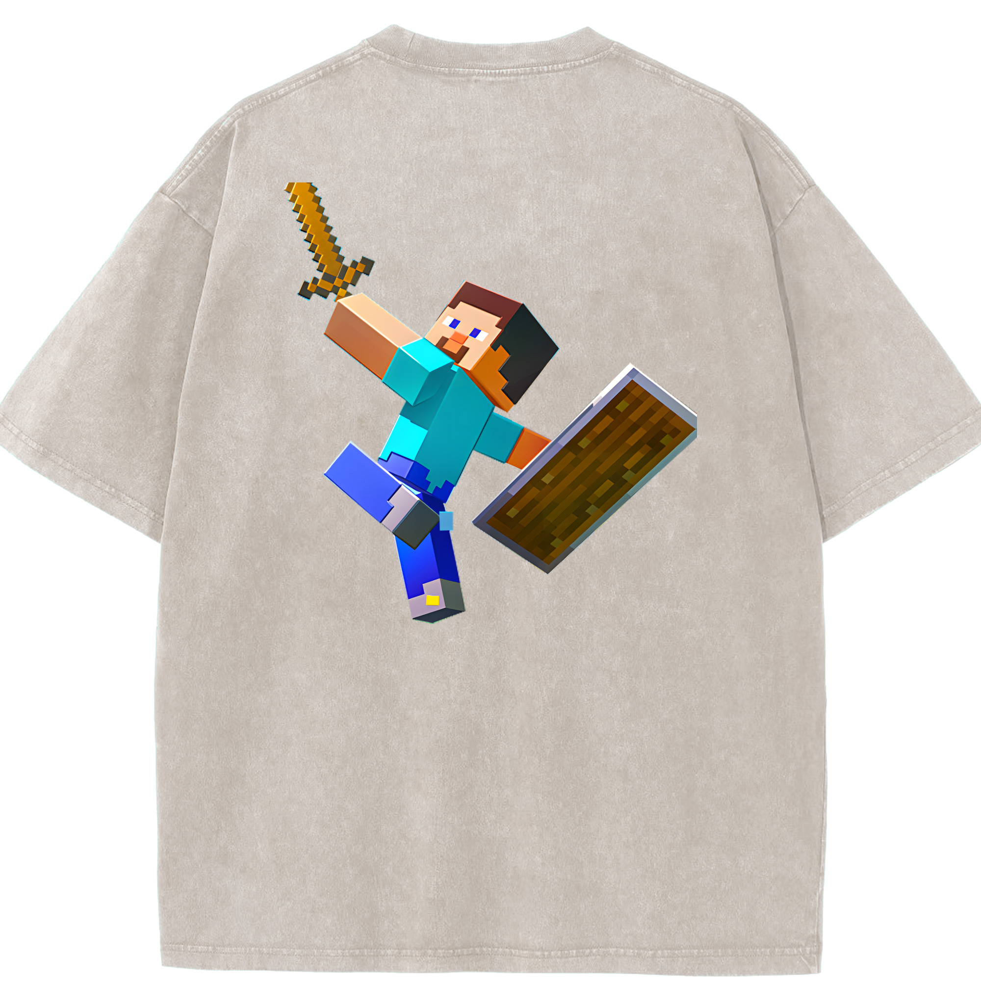 （画像用） マインクラフト ブロックの世界 Minecraft MC Block world 綿100% ヴィンテージ風 半袖Tシャツ（背面プリント）