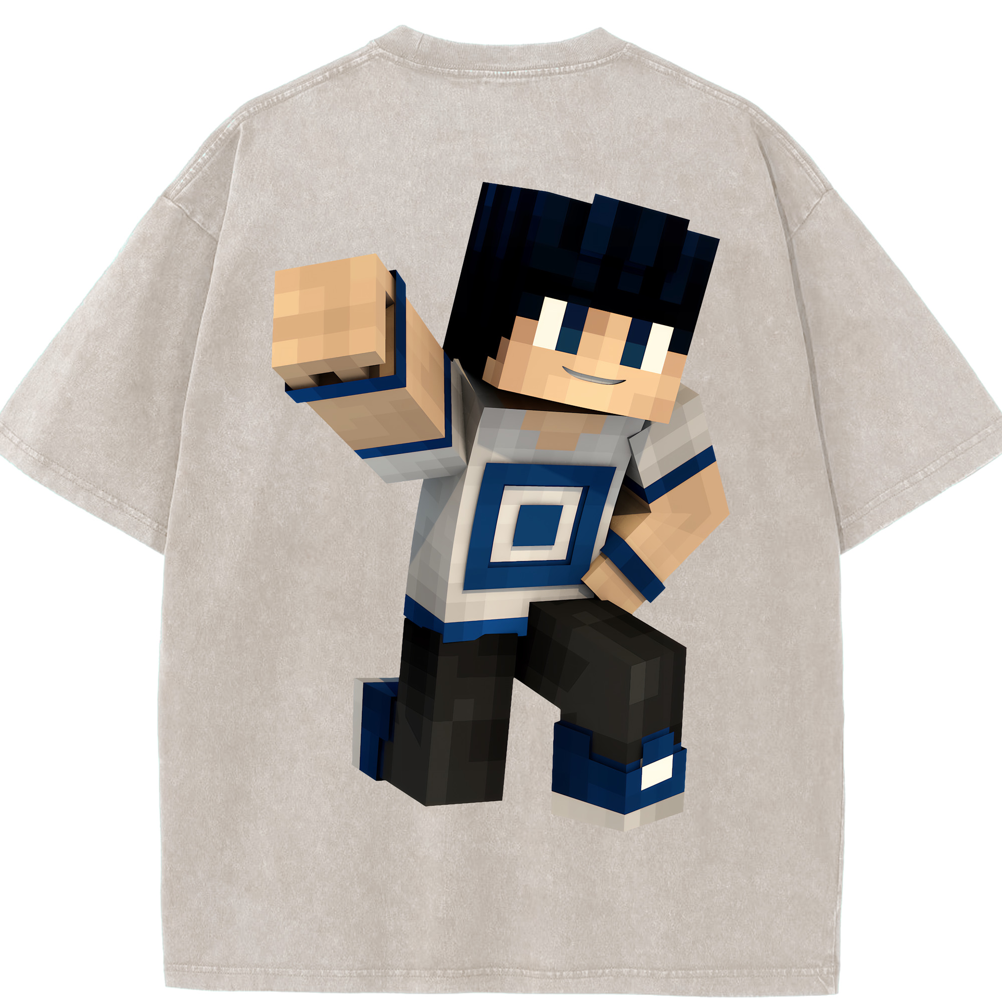 （画像用） マインクラフト ブロックの世界 Minecraft MC Block world 綿100% ヴィンテージ風 半袖Tシャツ（背面プリント）