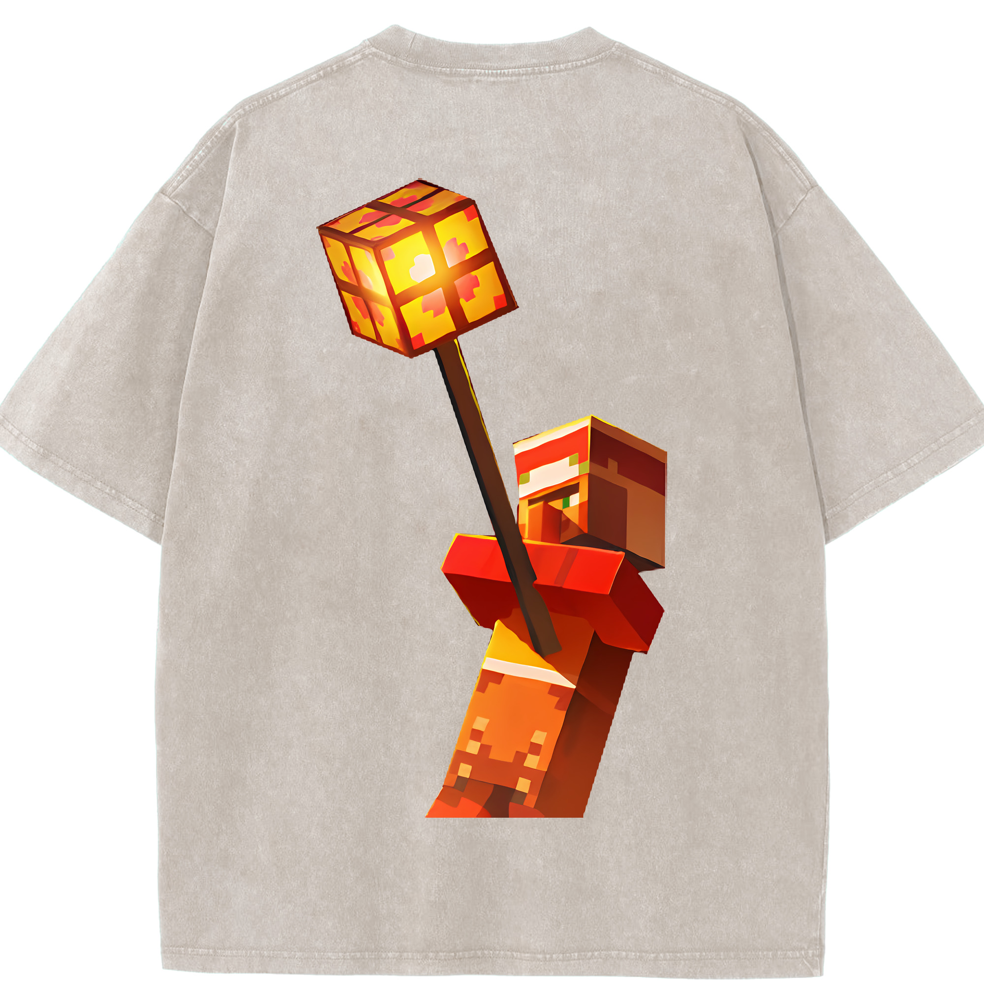 （画像用） マインクラフト ブロックの世界 Minecraft MC Block world 綿100% ヴィンテージ風 半袖Tシャツ（背面プリント）