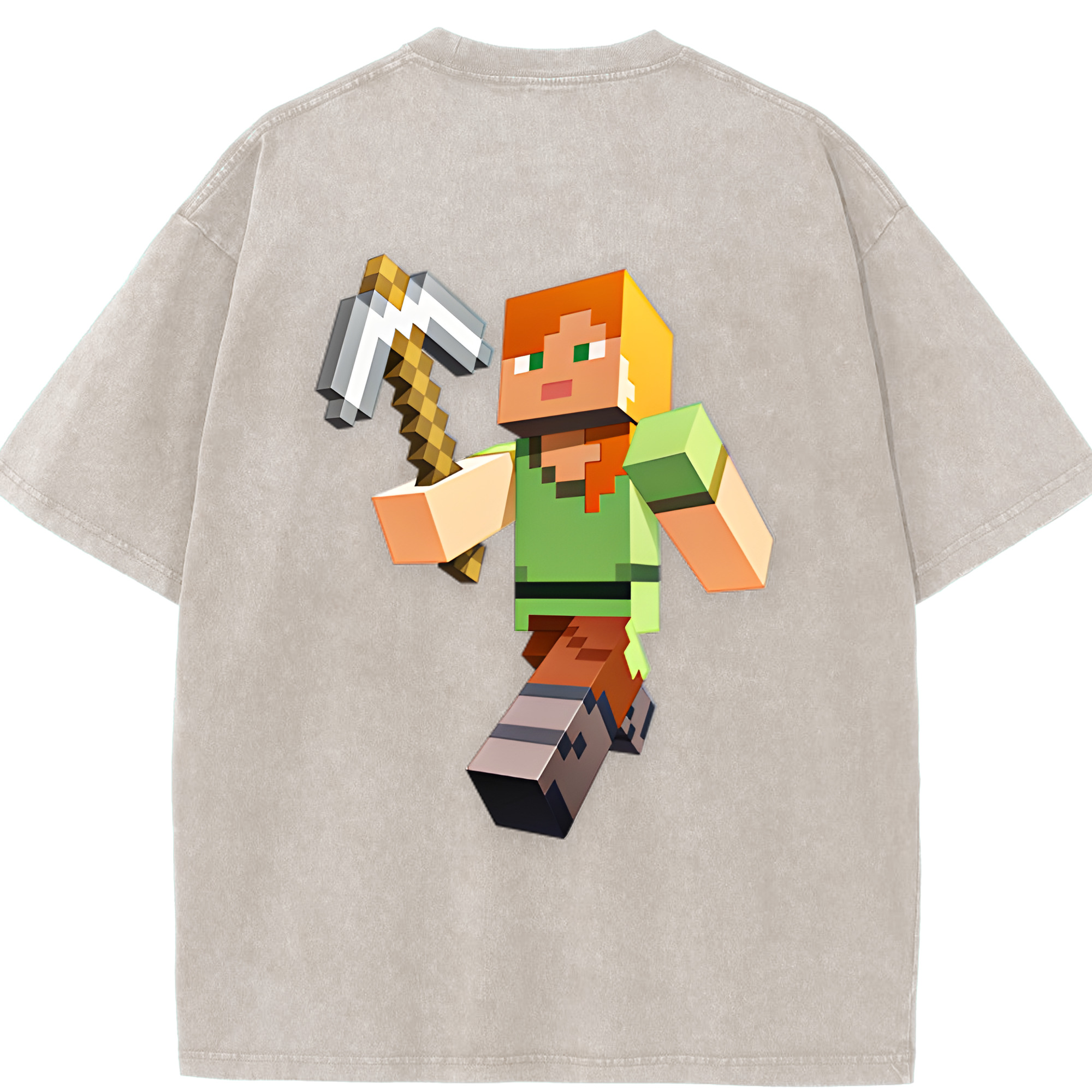 （画像用） マインクラフト ブロックの世界 Minecraft MC Block world 綿100% ヴィンテージ風 半袖Tシャツ（背面プリント）