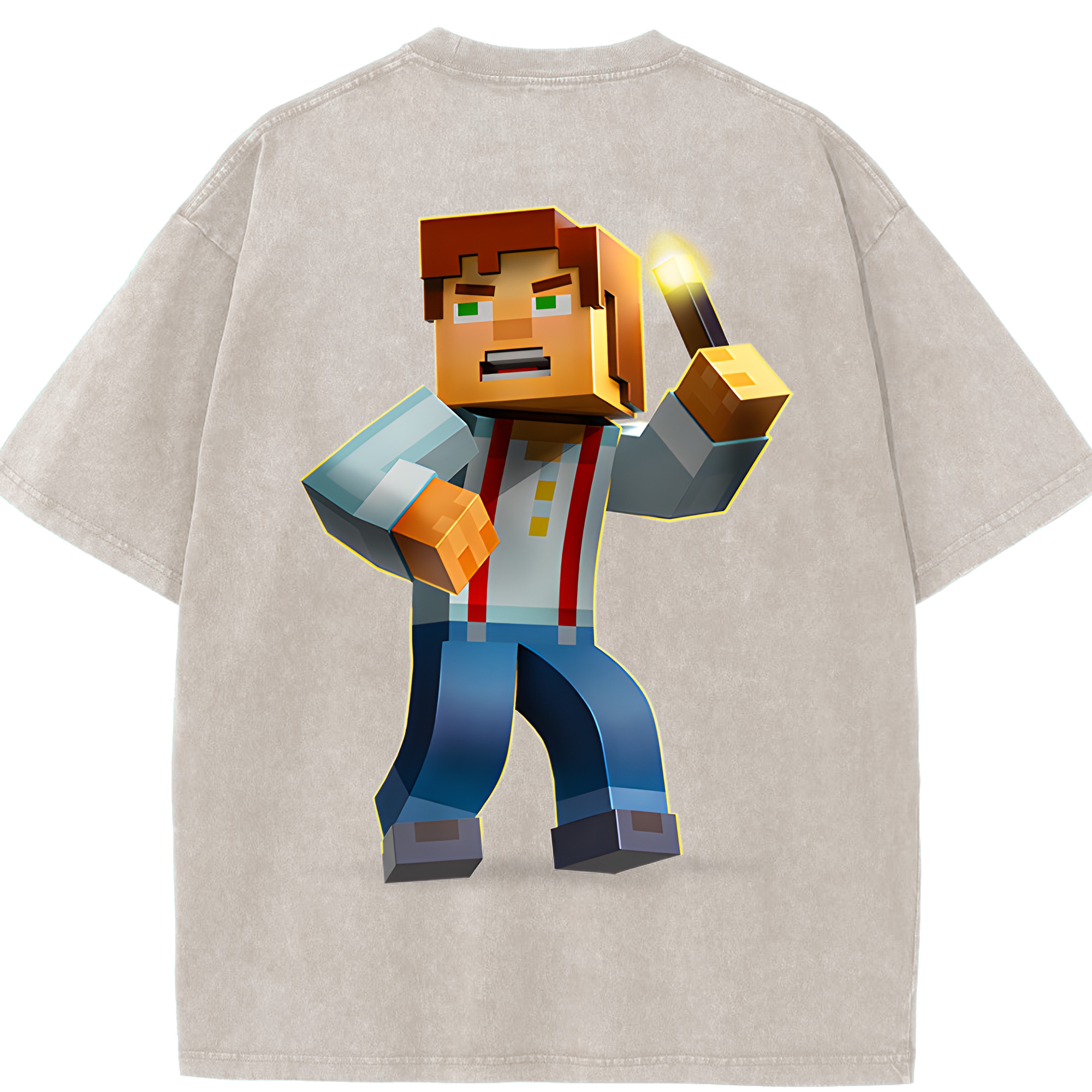 （画像用） マインクラフト ブロックの世界 Minecraft MC Block world 綿100% ヴィンテージ風 半袖Tシャツ（背面プリント）