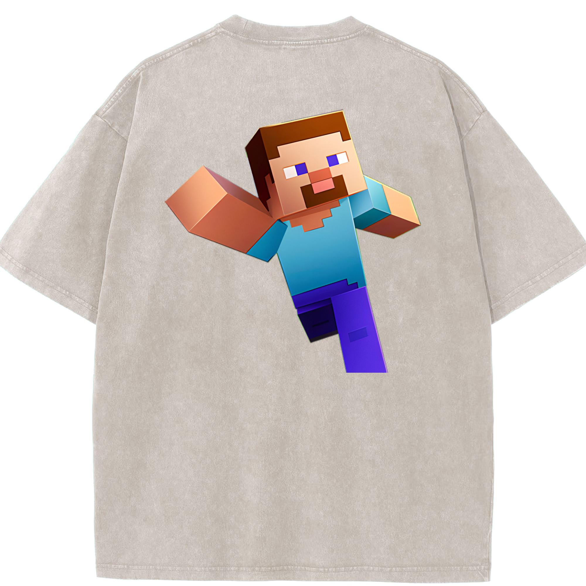 （画像用） マインクラフト ブロックの世界 Minecraft MC Block world 綿100% ヴィンテージ風 半袖Tシャツ（背面プリント）