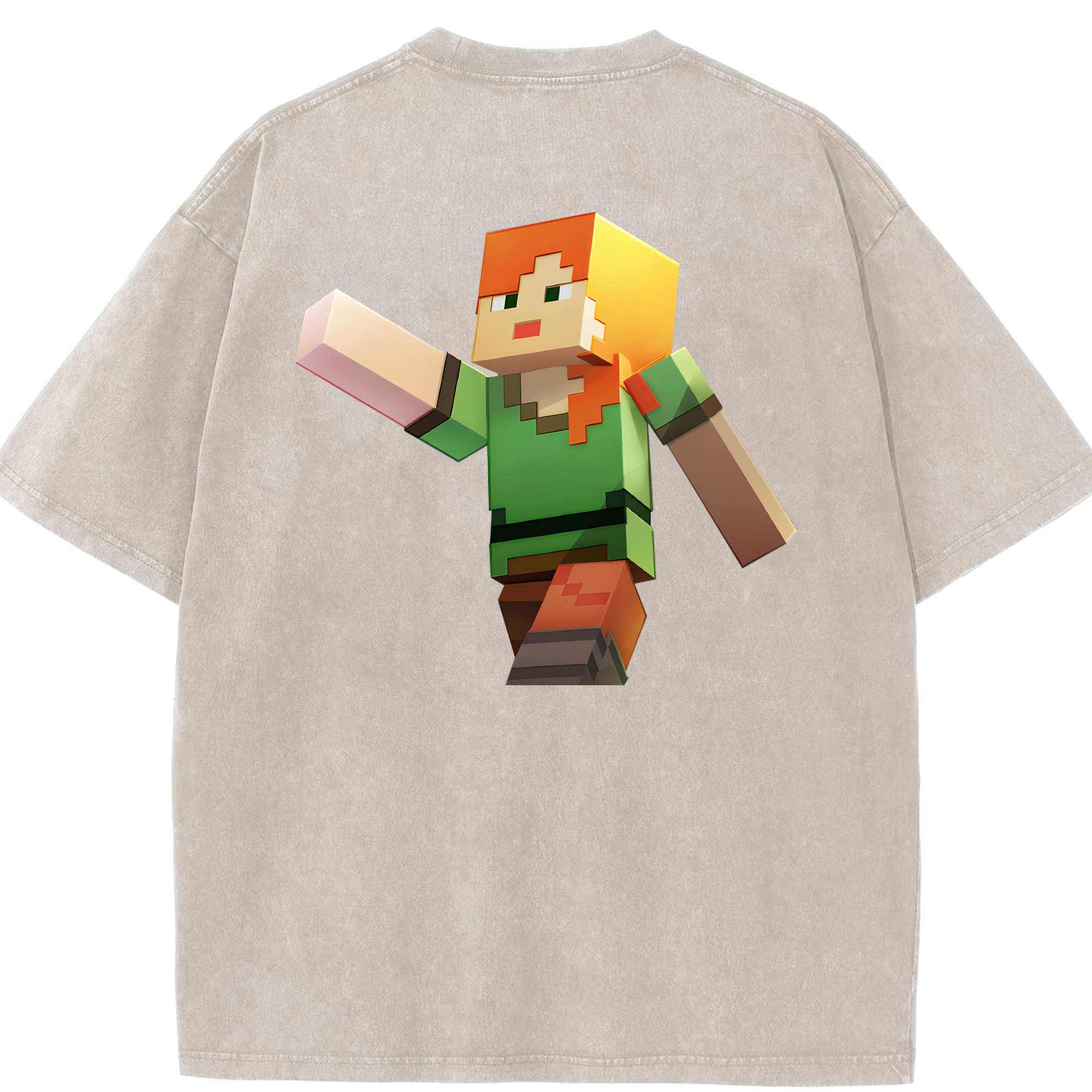 （画像用） マインクラフト ブロックの世界 Minecraft MC Block world 綿100% ヴィンテージ風 半袖Tシャツ（背面プリント）