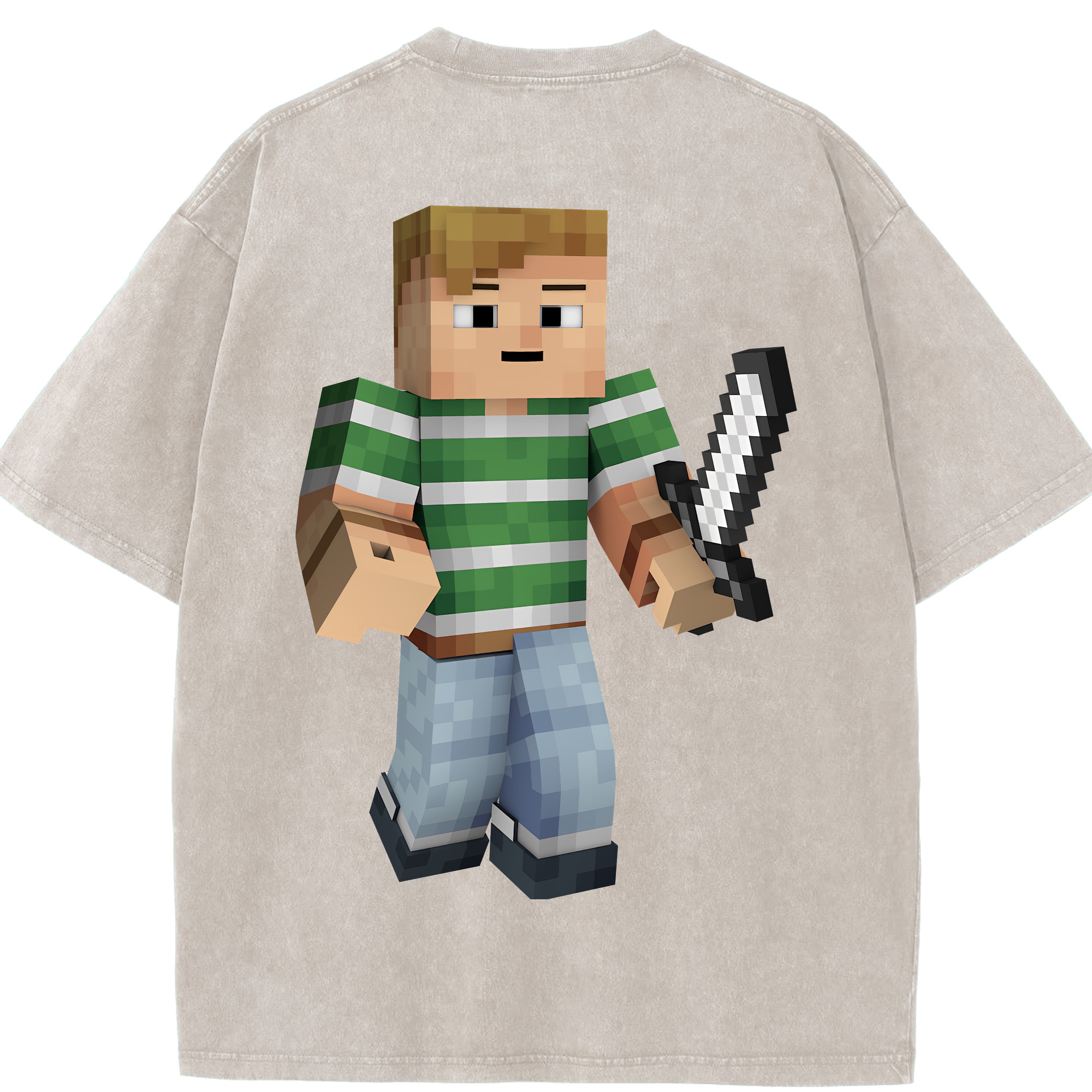 （画像用） マインクラフト ブロックの世界 Minecraft MC Block world 綿100% ヴィンテージ風 半袖Tシャツ（背面プリント）