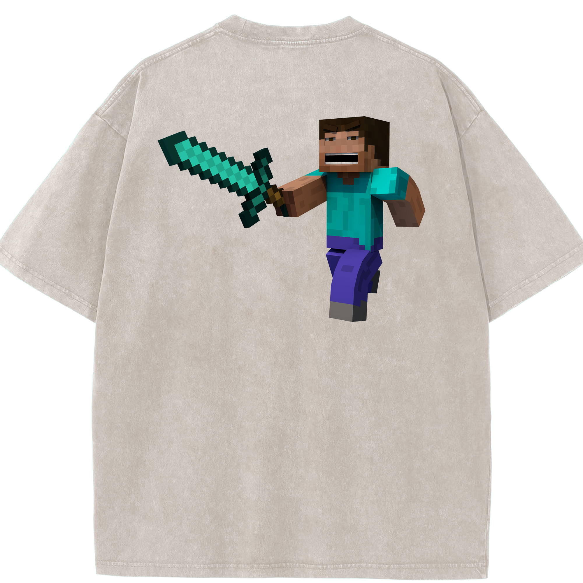 （画像用） マインクラフト ブロックの世界 Minecraft MC Block world 綿100% ヴィンテージ風 半袖Tシャツ（背面プリント）