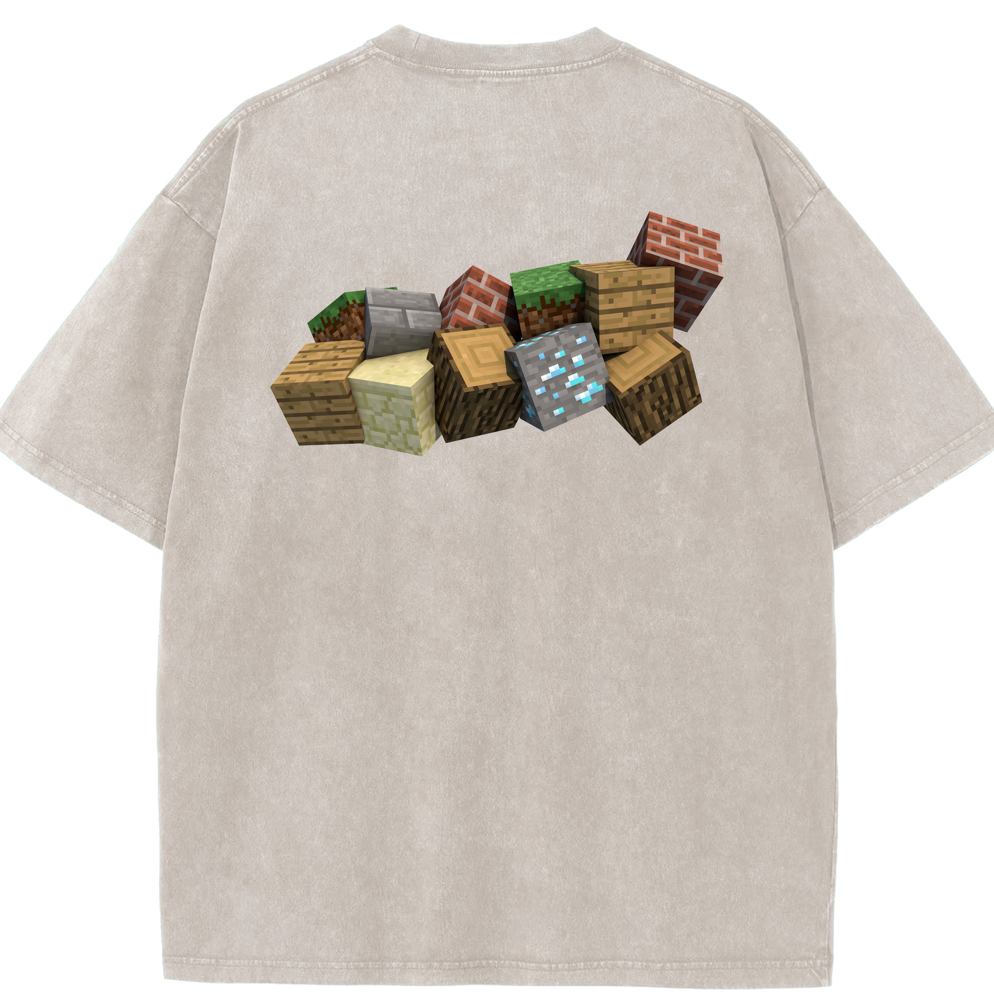 （画像用） マインクラフト ブロックの世界 Minecraft MC Block world 綿100% ヴィンテージ風 半袖Tシャツ（背面プリント）